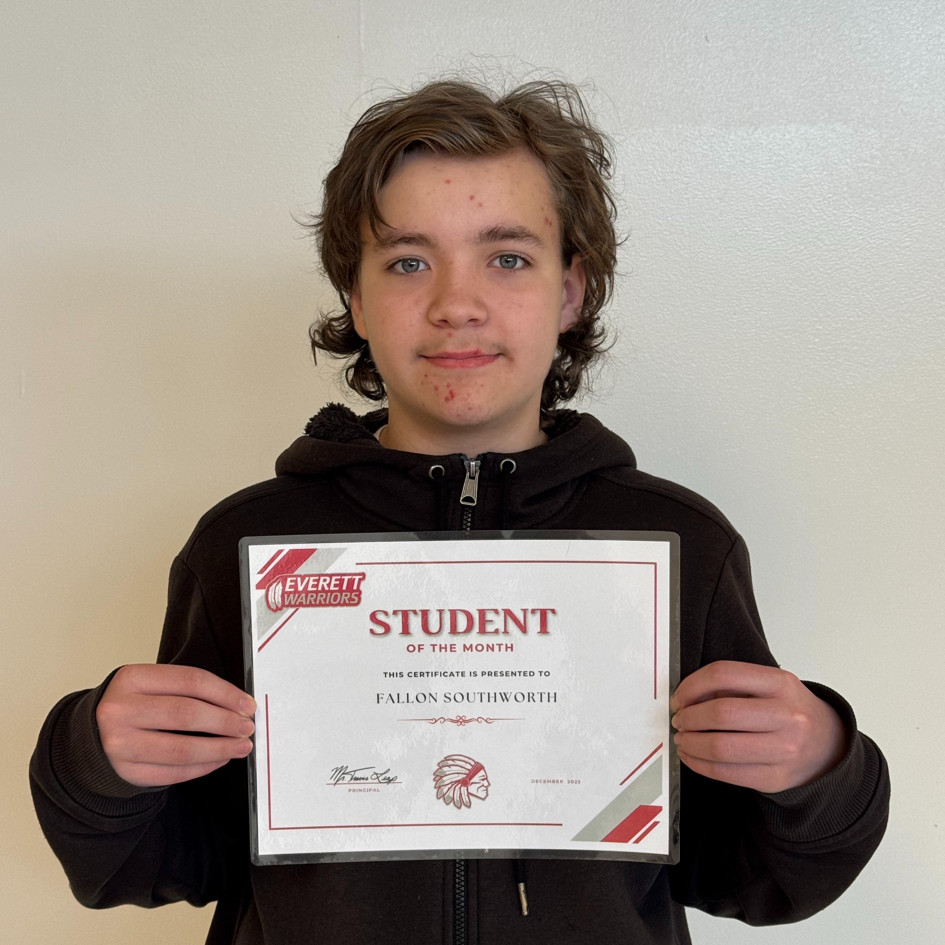 7th Grade student of the month Fallon Southworth