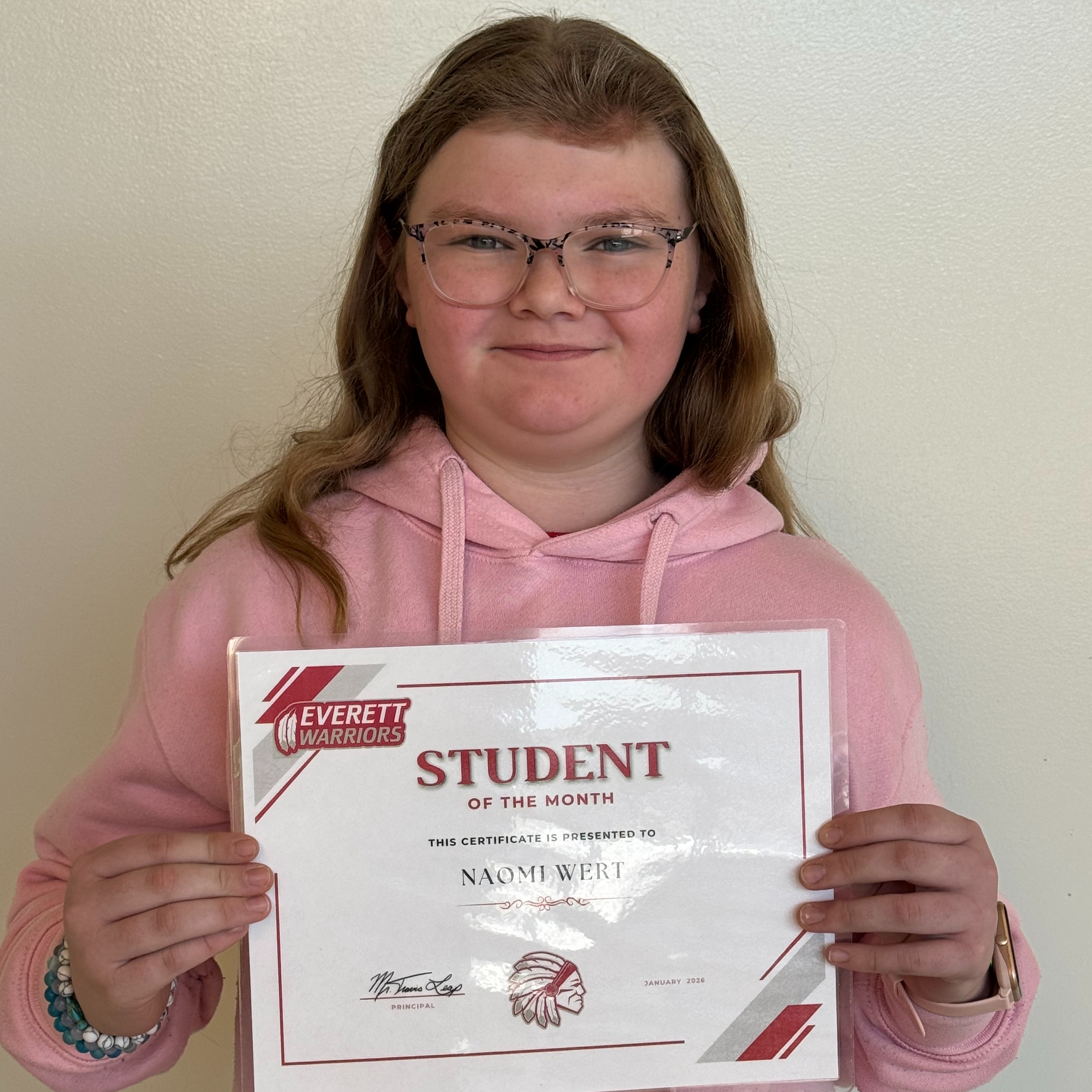 6th Grade January Student of the Month Naomi Wert