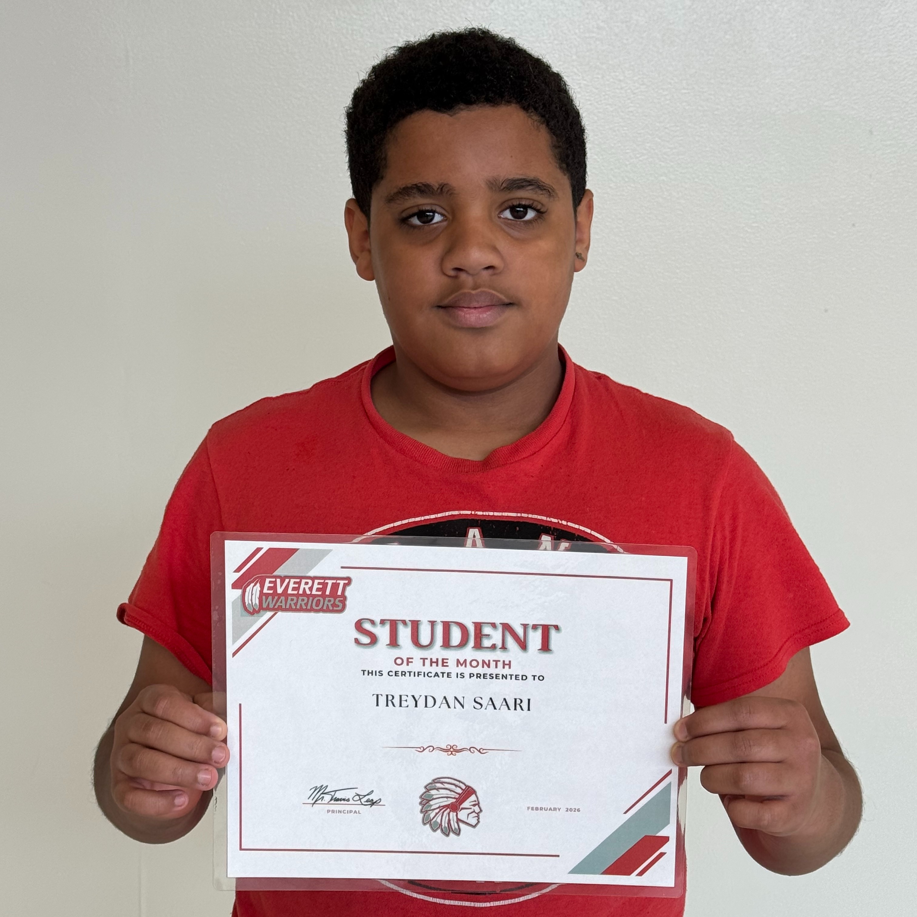 5th Grade student of the month Treydan Saari