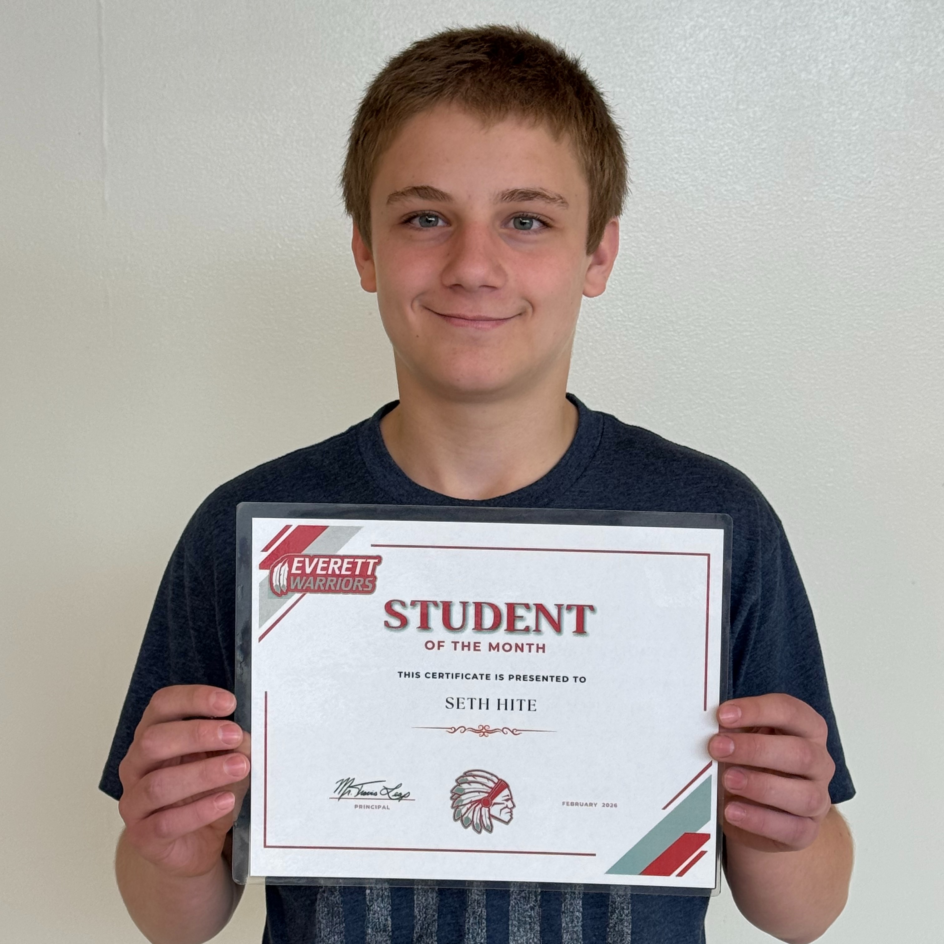 6th Grade student of the month Seth Hite