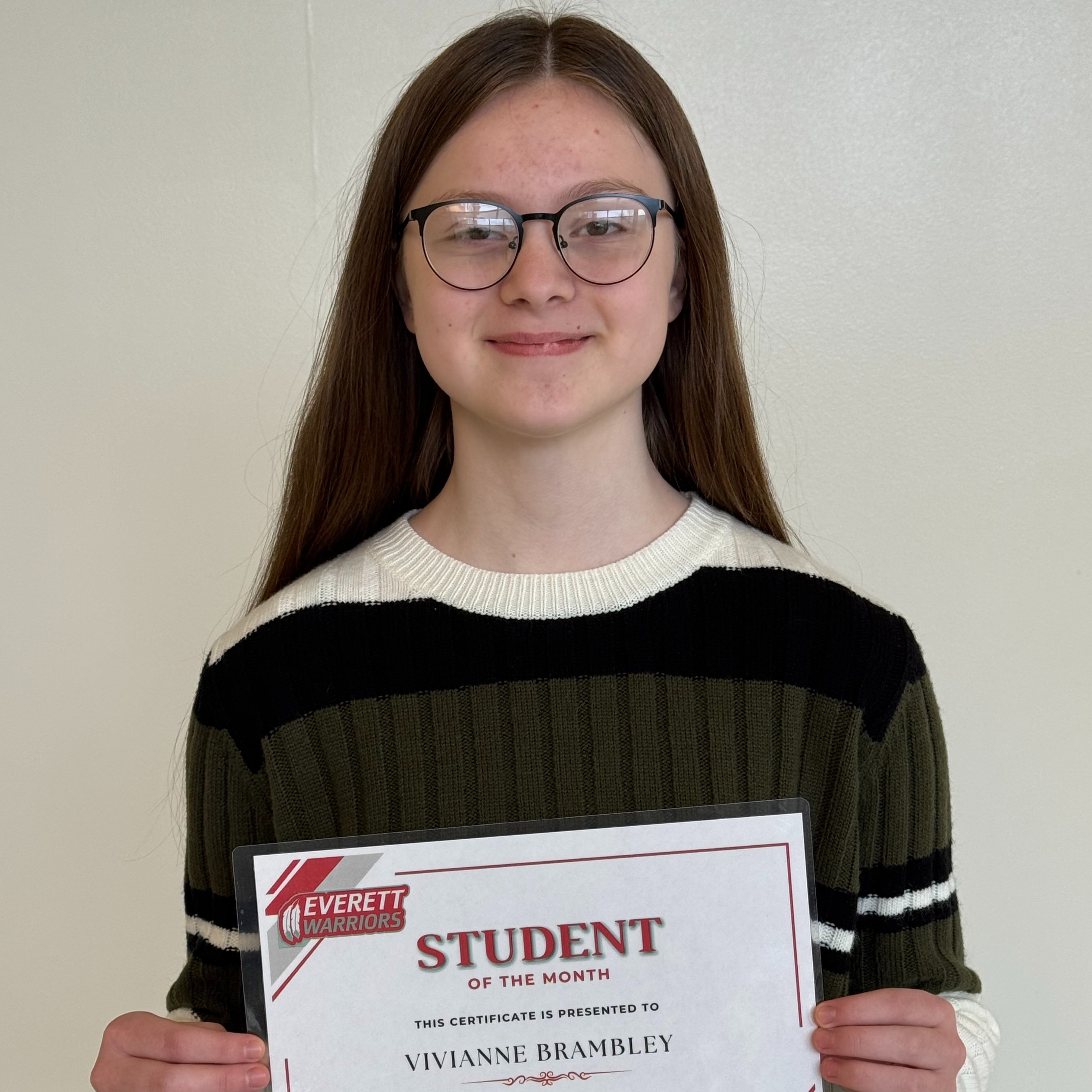 7th Grade student of the month Vivianne Brambley
