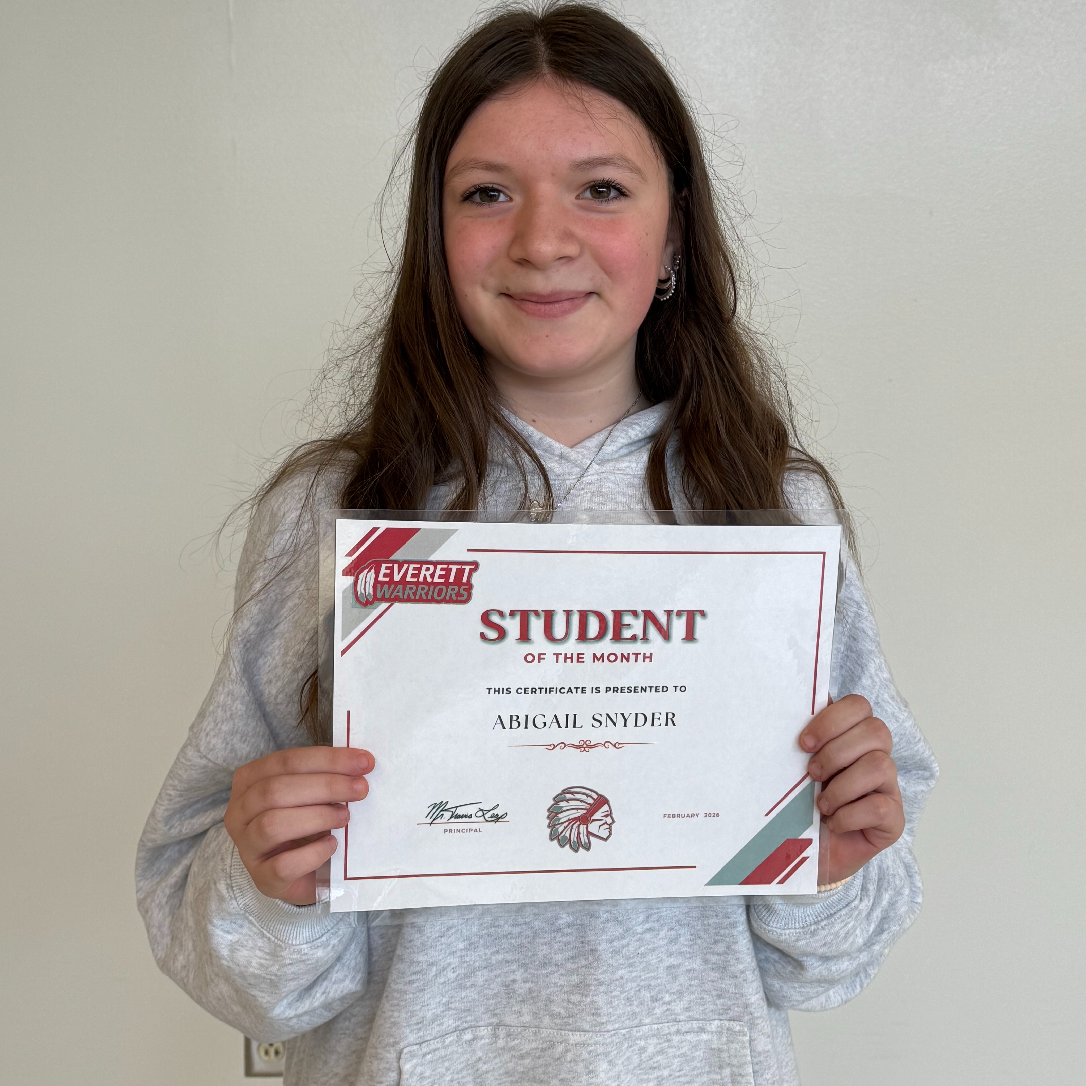 8th Grade student of the month Abigail Snyder