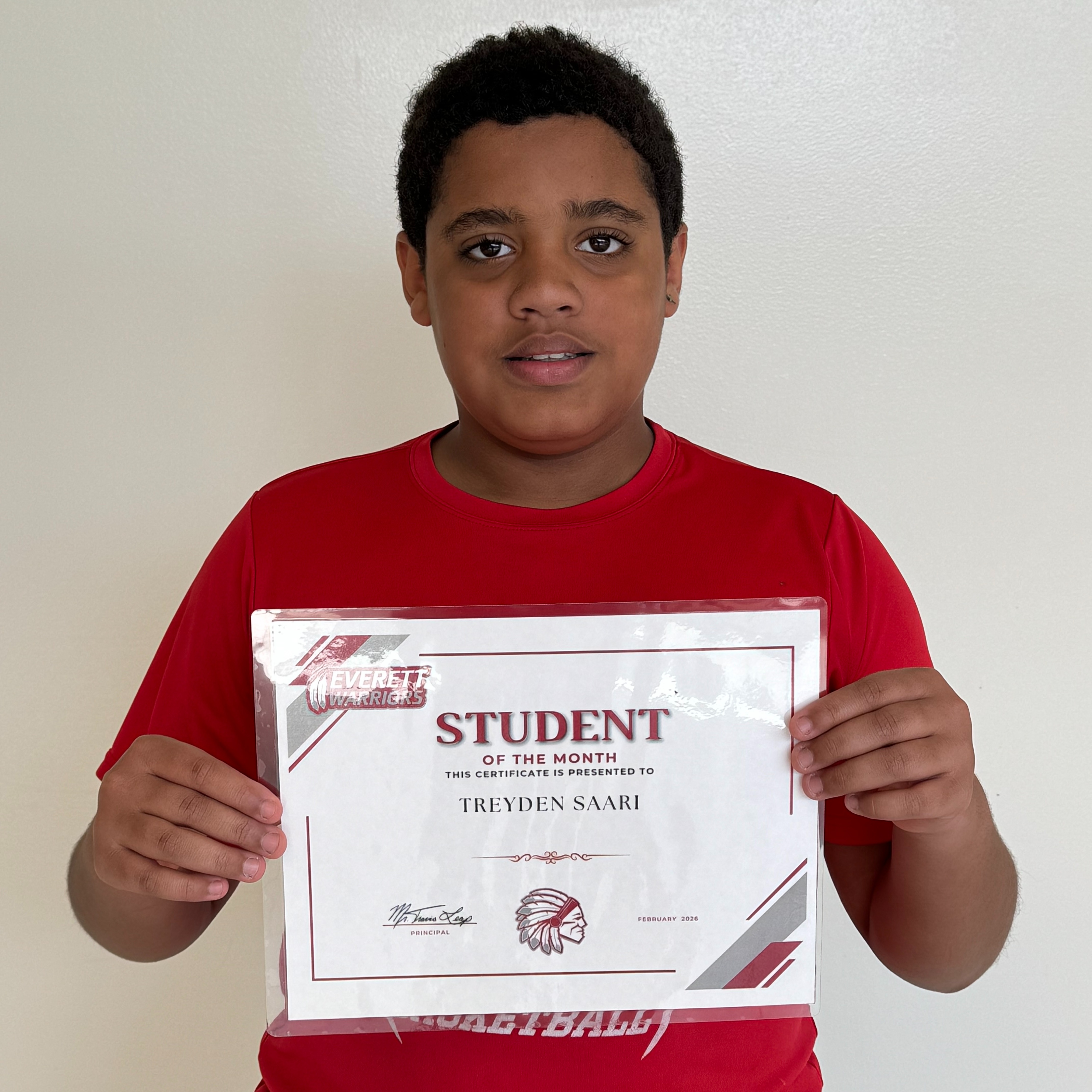 5th Grade student of the month Treydan Saari