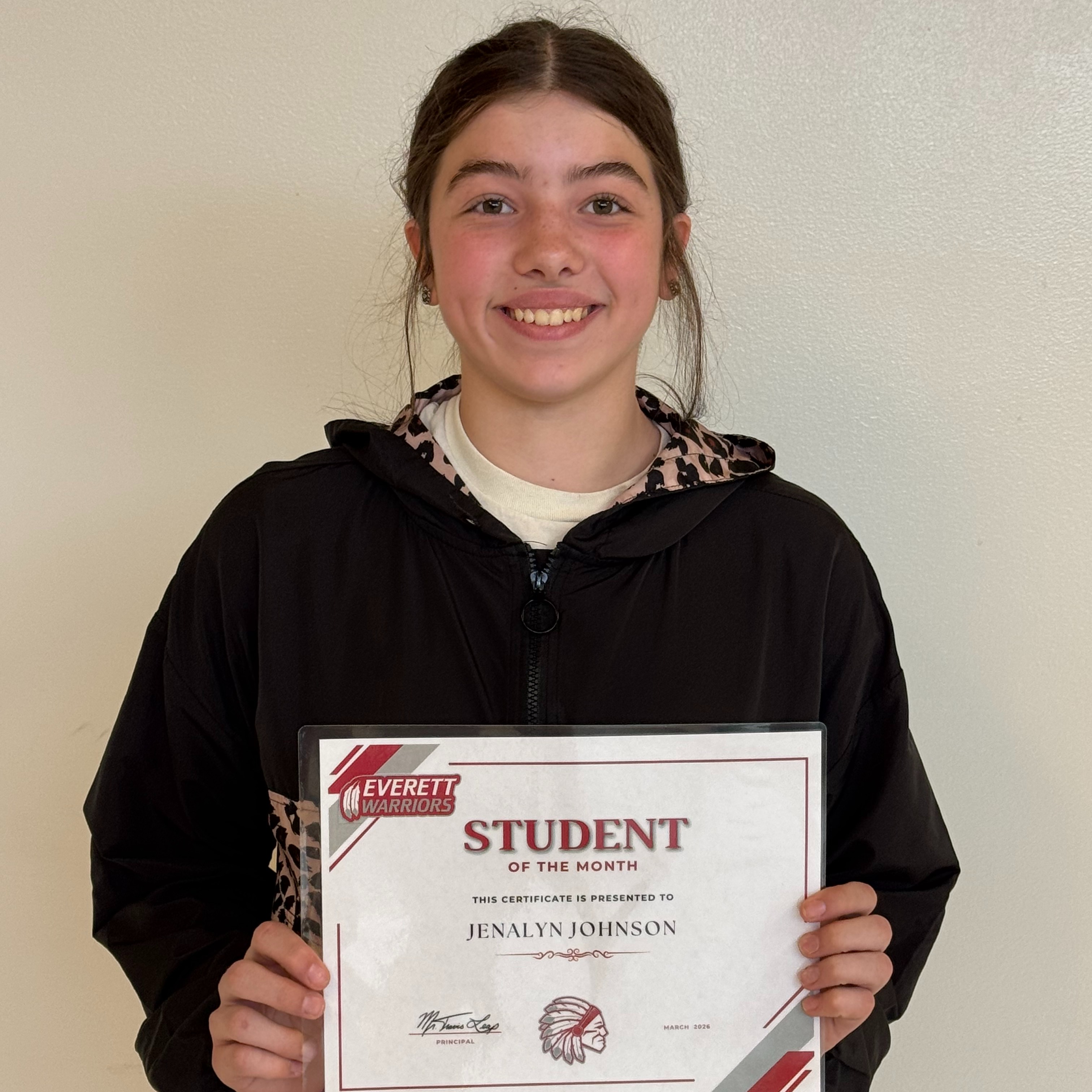 6th Grade March Student of The Month-Jenalyn Johnson