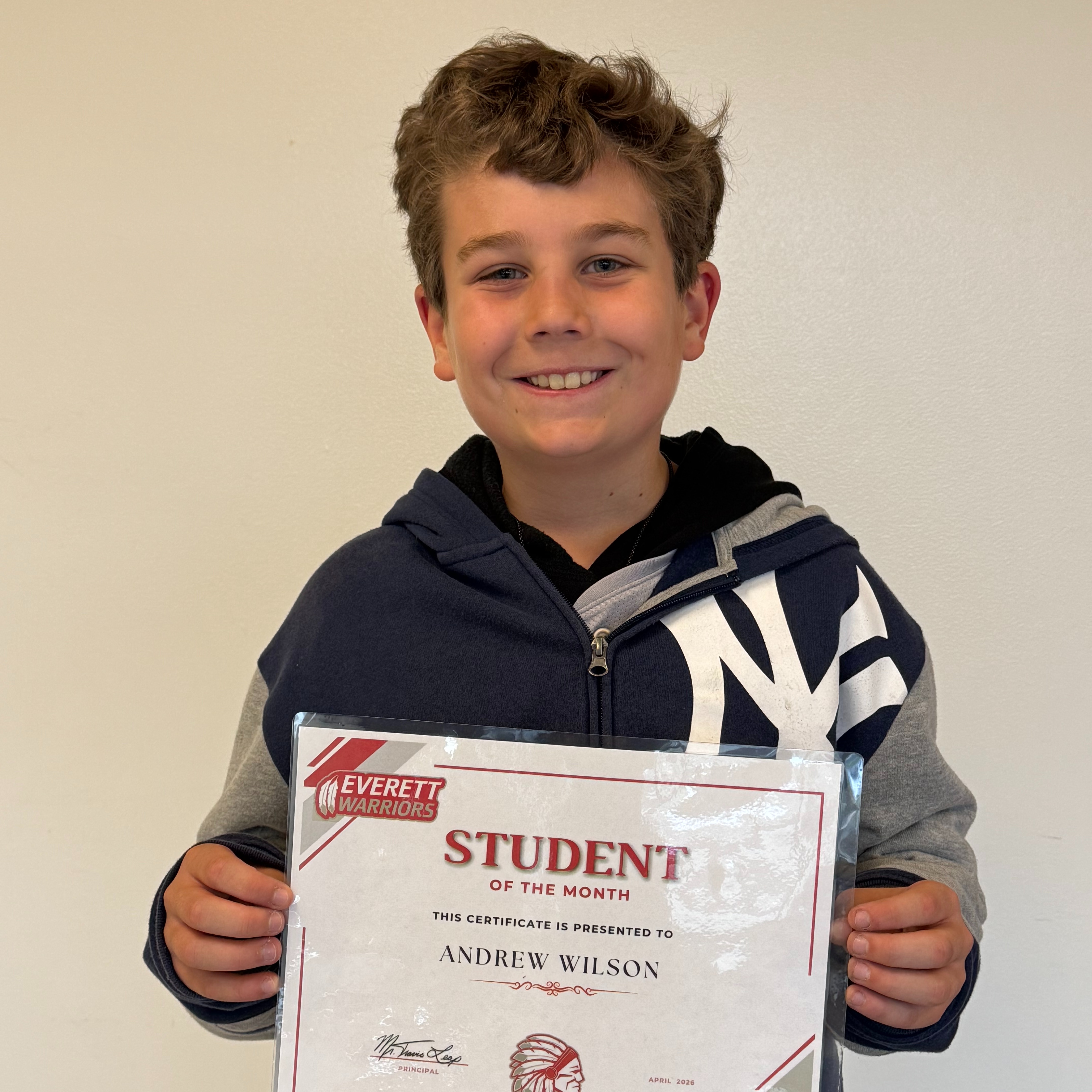 5th Grade April Student of The Month Andrew Wilson