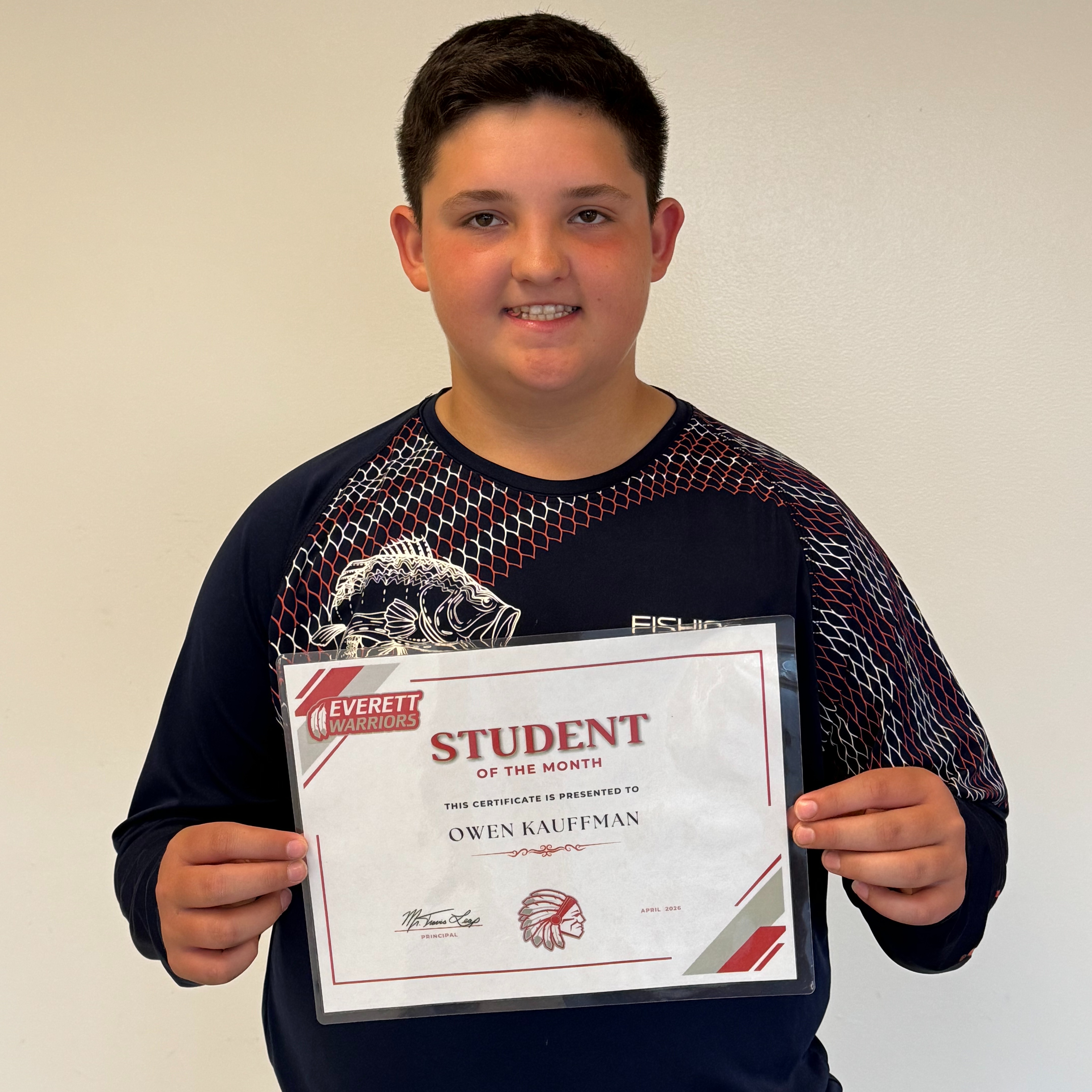 7th Grade April Student of The Month Owen Kauffman
