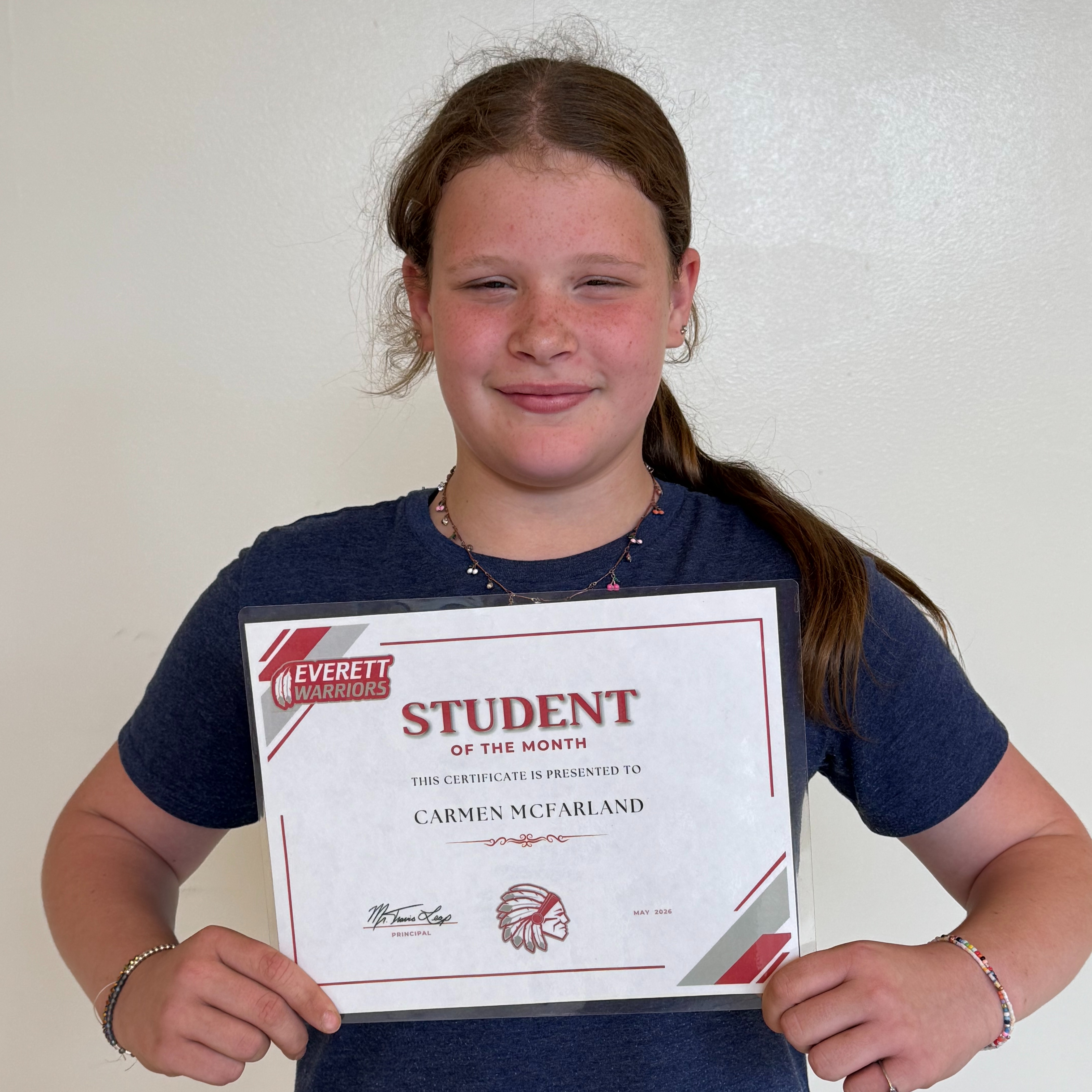 6th Grade May Student of The Month Carmen McFarland