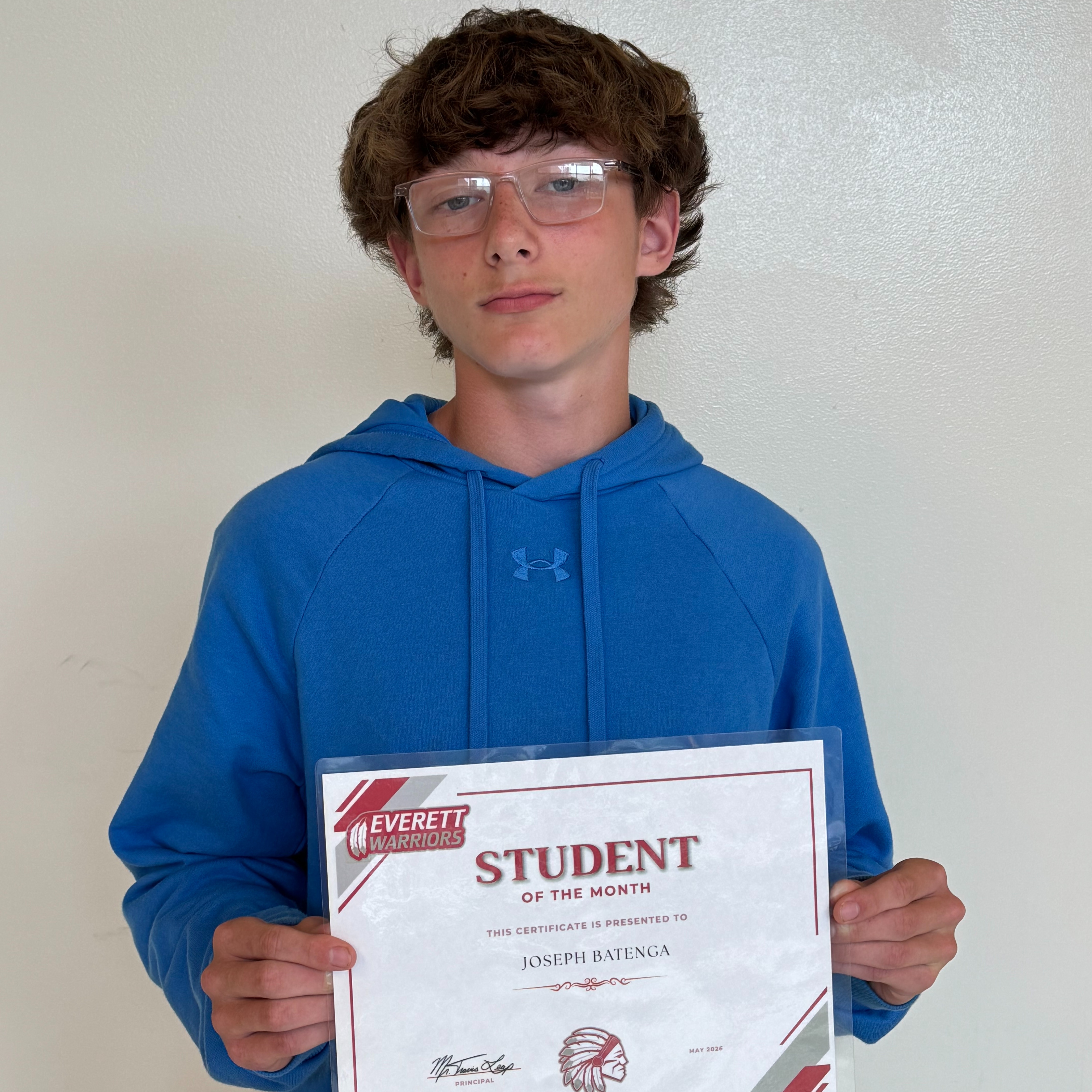 7th Grade May Student of The Month Joseph Batenga