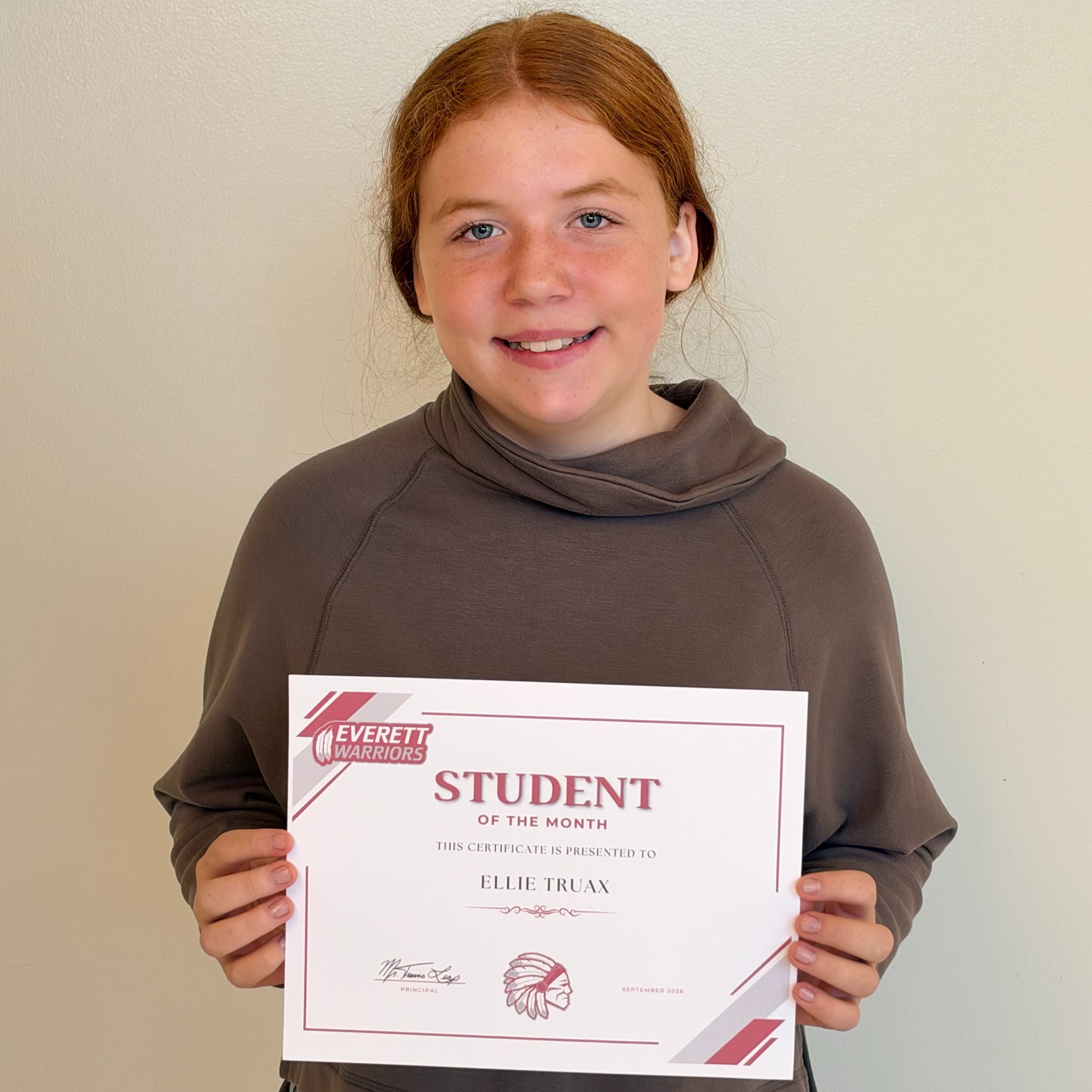 6th grade student of the month Ellie Truax