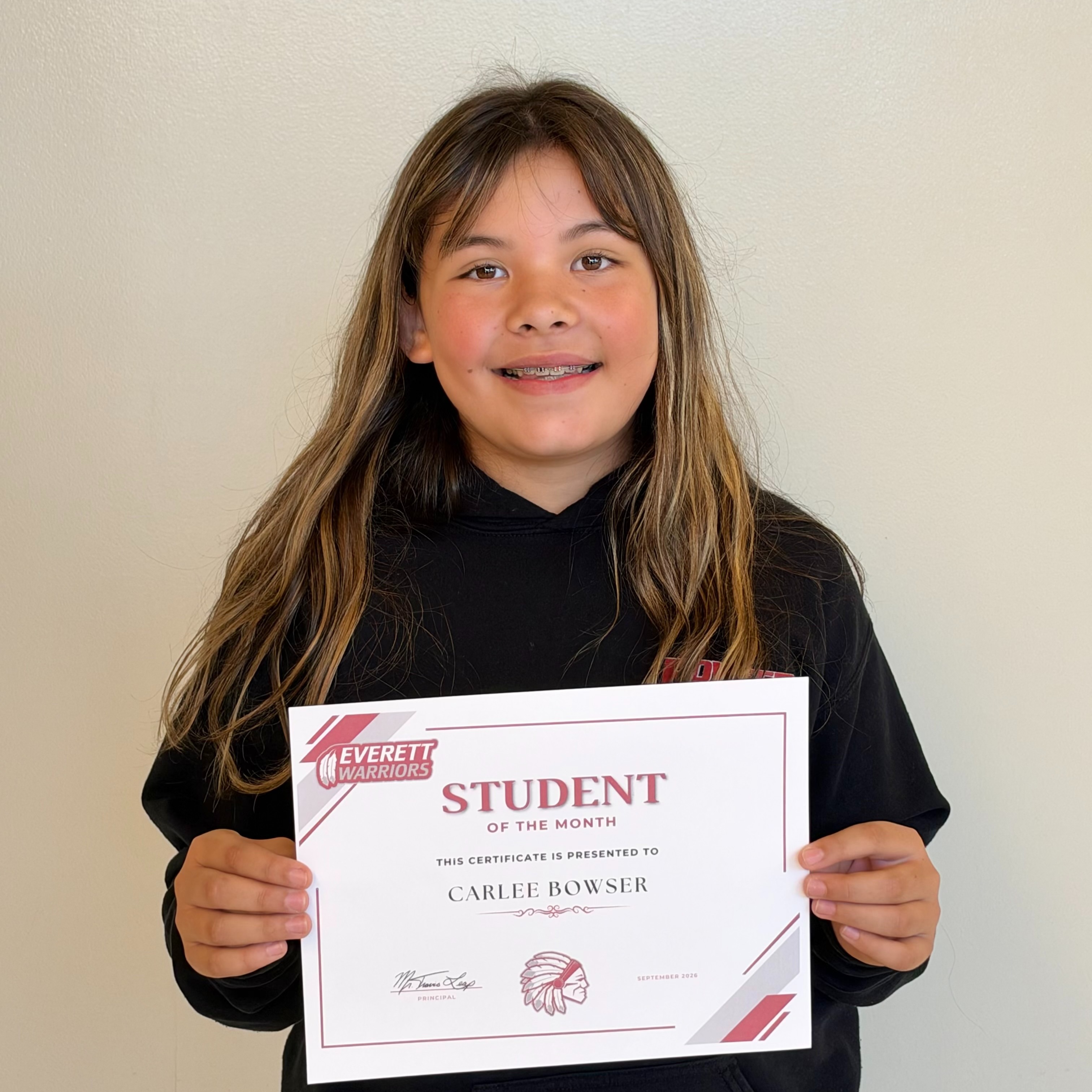 5th grade student of the month Carlee Bowser