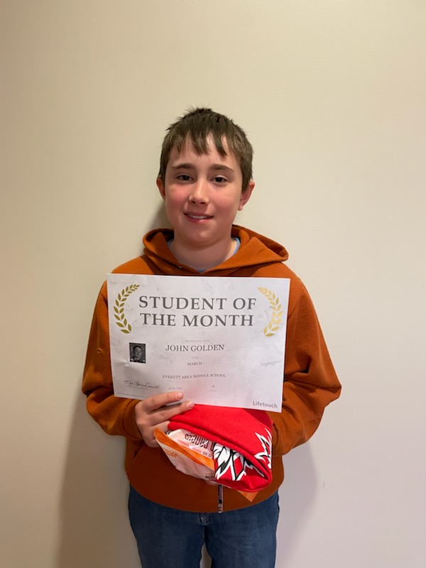 John Golden - 6th grade student of the month