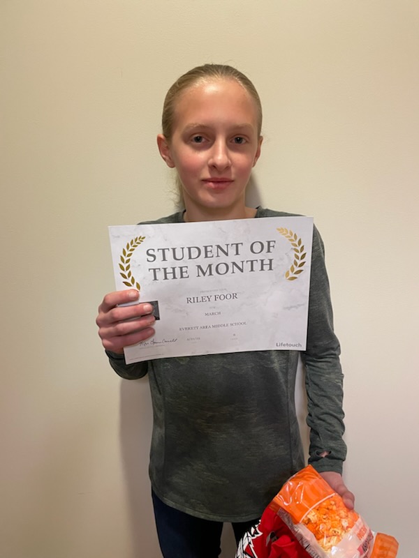 Riley Foor - 8th grade student of the month