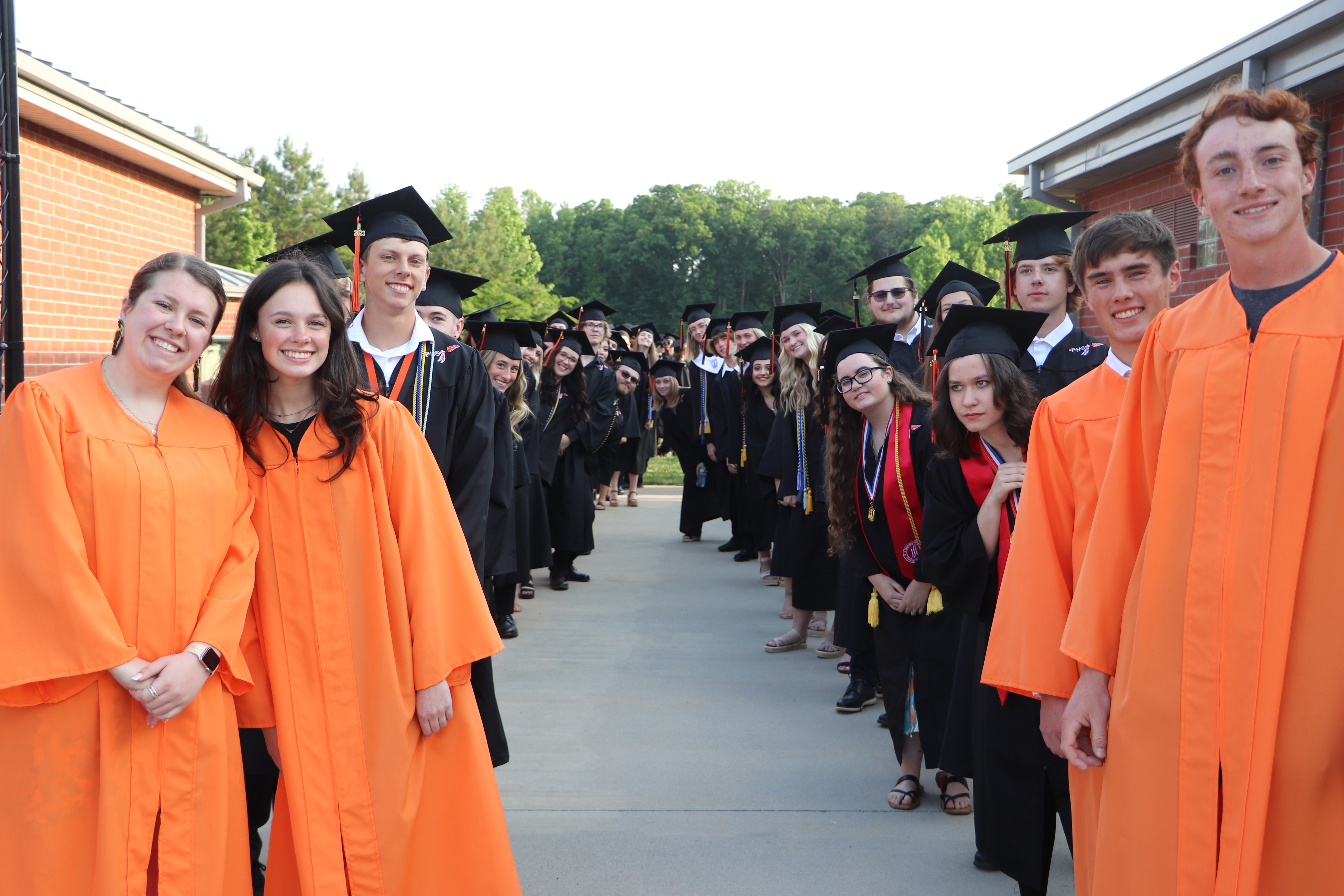 students lining up for graduation