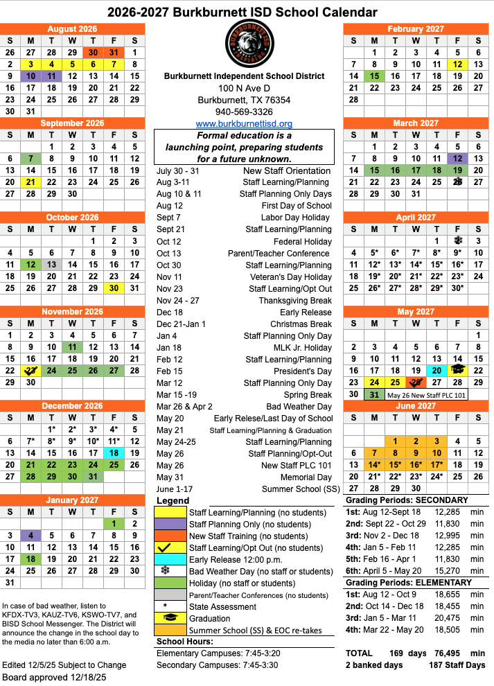 2026-2027 School Calendar