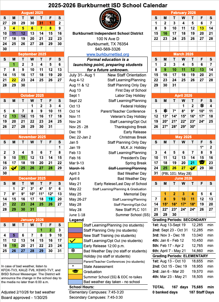 2025 School Calendar