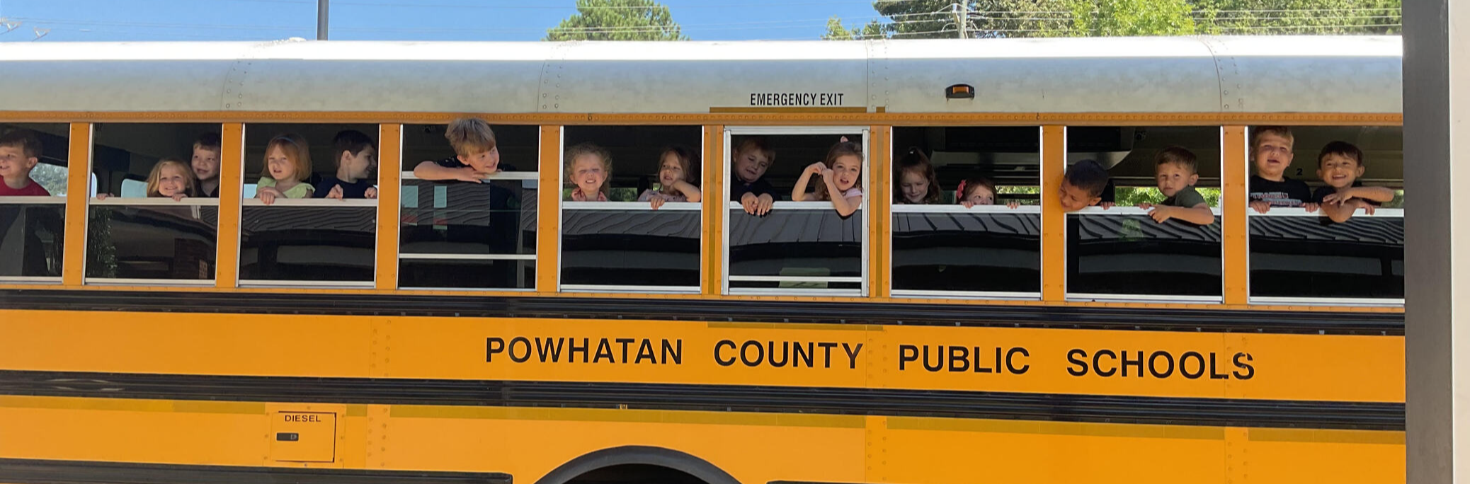 students on the bus at powhatan elementary school