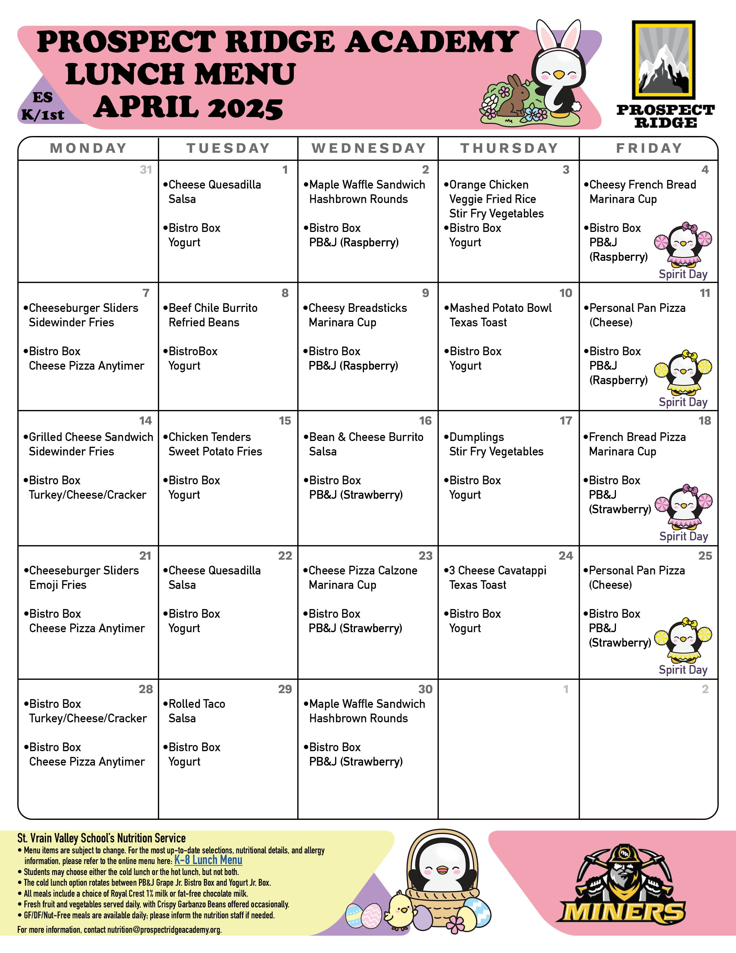 April Lunch Menu
