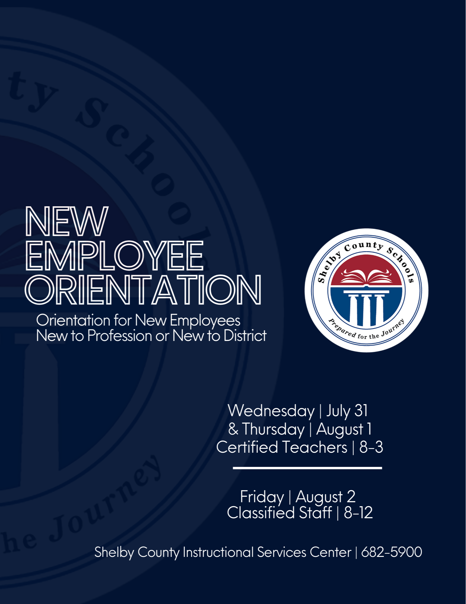 New Employee Orientation 2024; stay tuned for details; Wednesday, July 31 - certified employees; Thursday, august 1 - certified employees; Friday, august 2 - support employees; Monday, august 5 - district wide institute day 