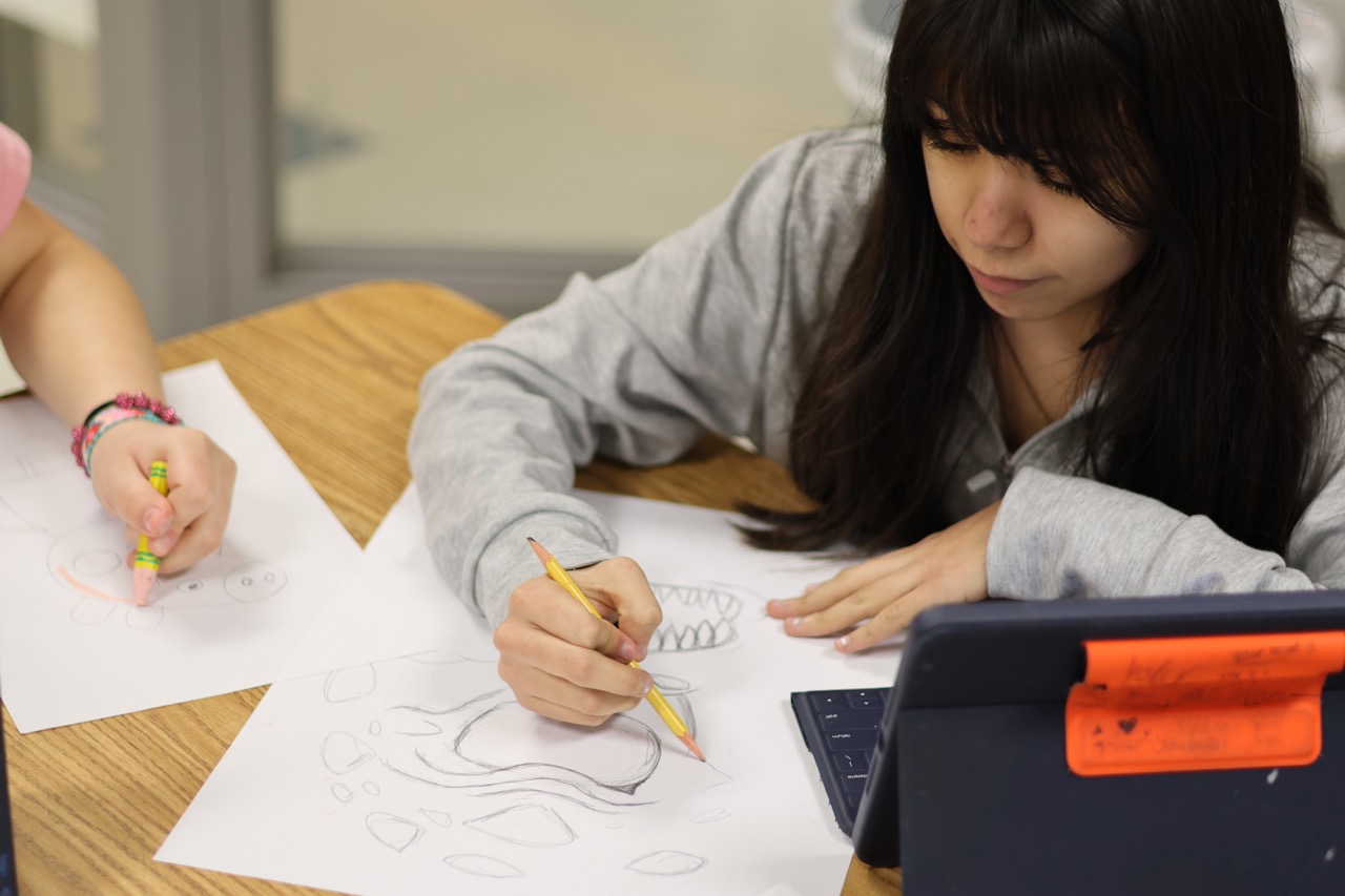 Female student drawing