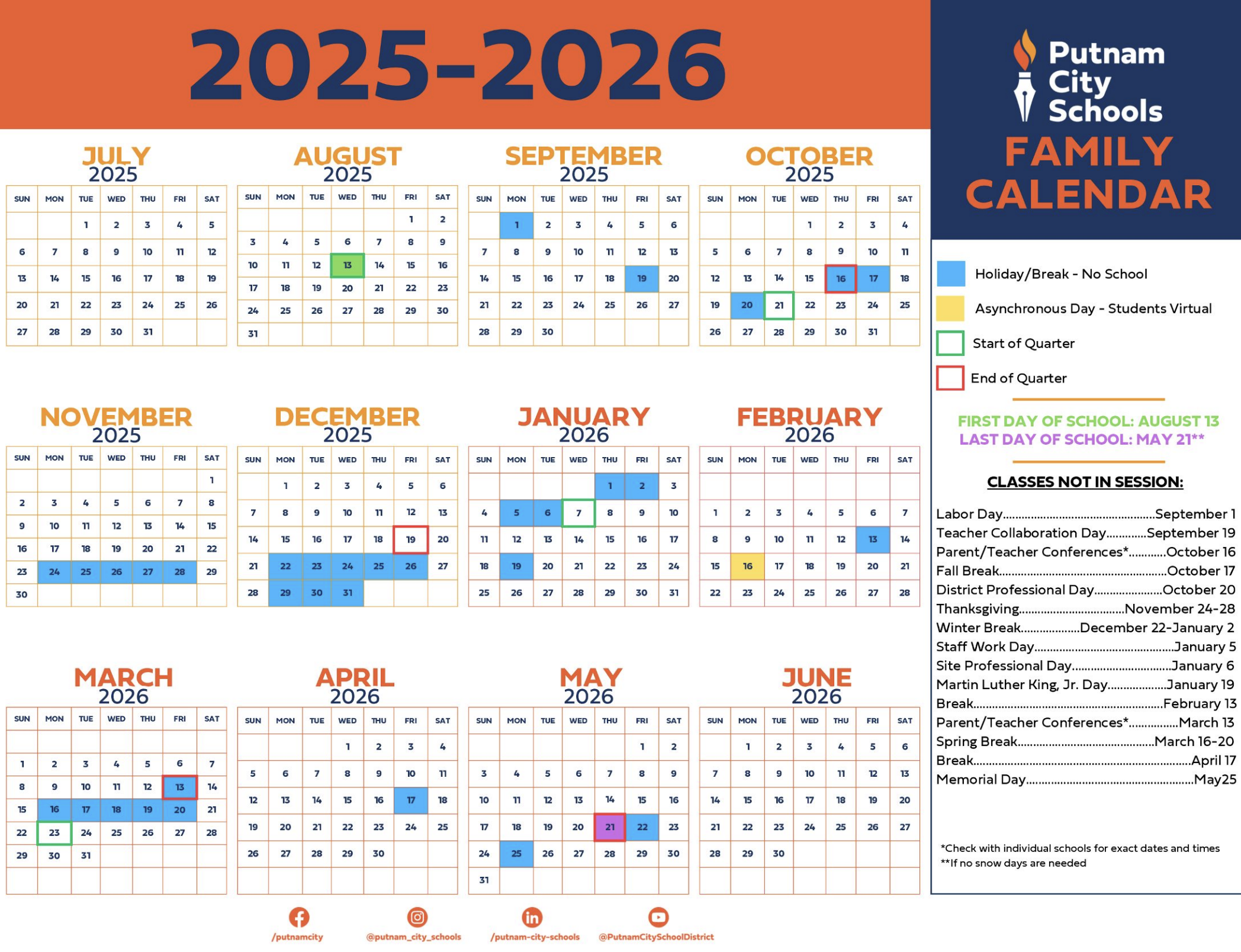 2025-2026 Family Calendar. Digitally accessible version below