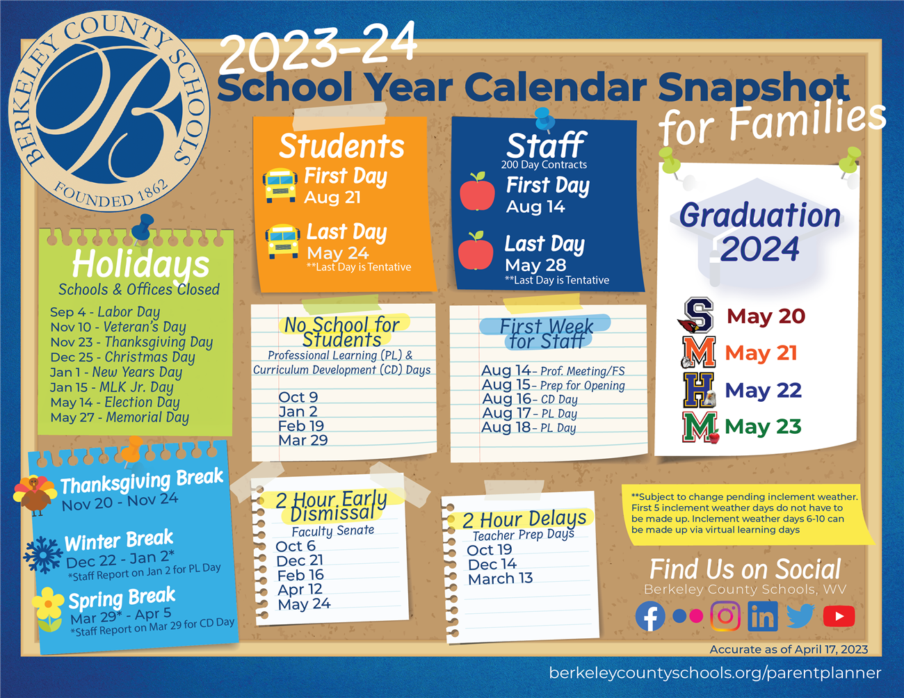 Calendar & Events 2023-24 | Berkeley County Schools