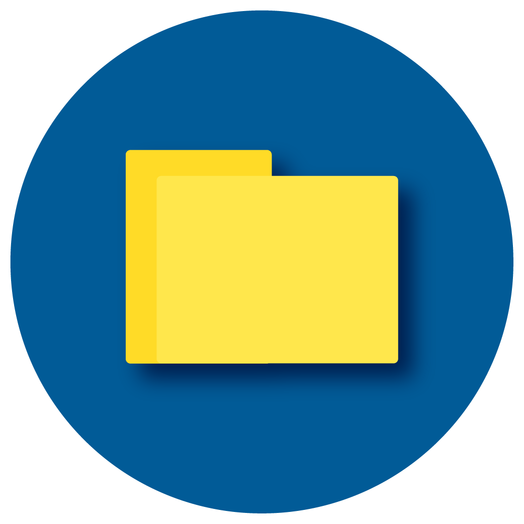 Yellow file folder on blue circle
