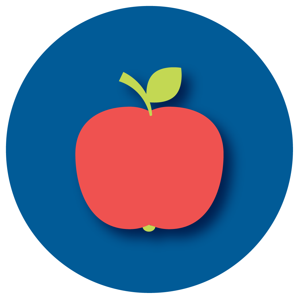 Red apple in blue circle
