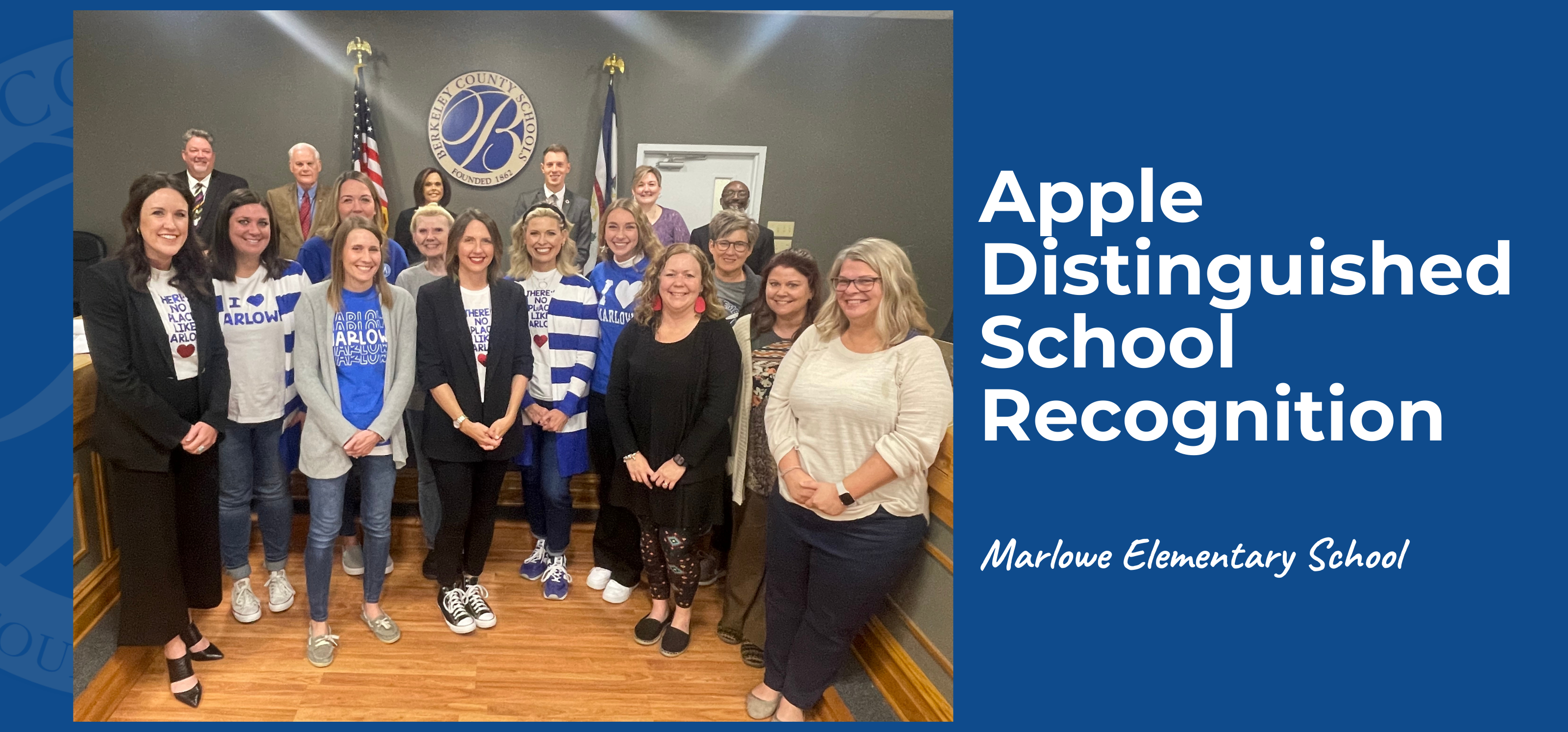 image of marlowe elementary staff recognized for becoming an apple distinguished school