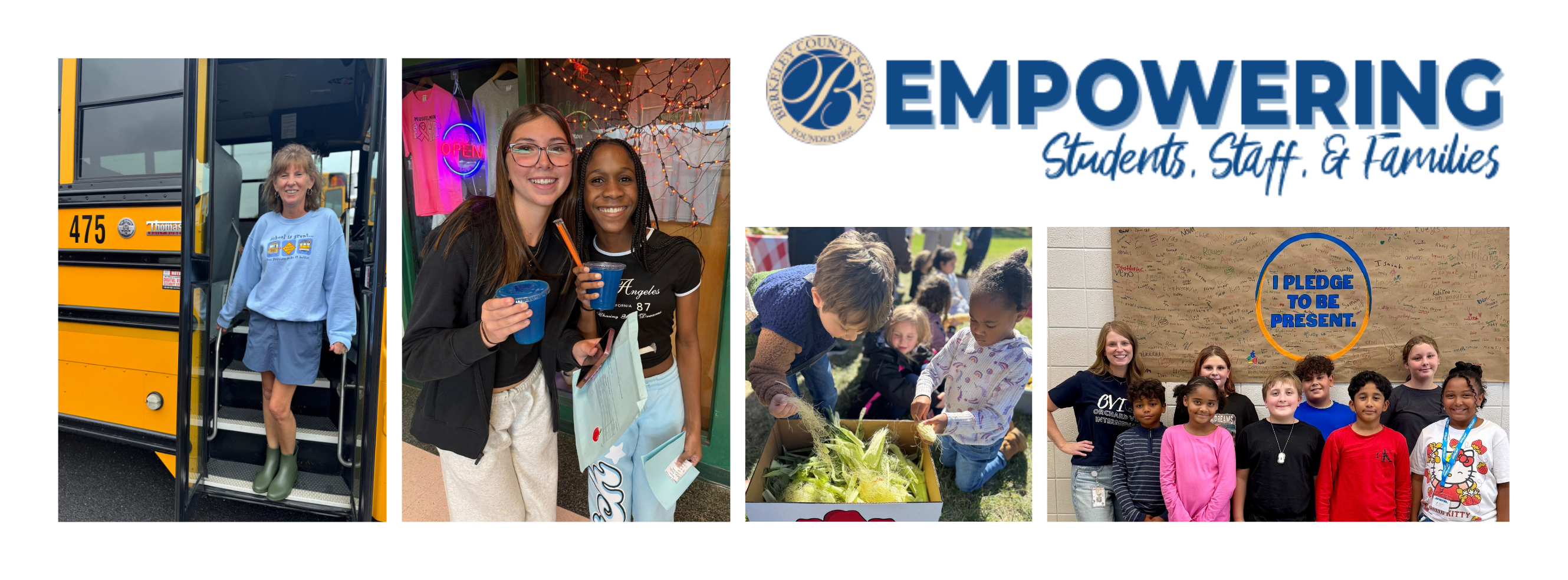 collage of students and staff with slogan that says empowering students staff and families