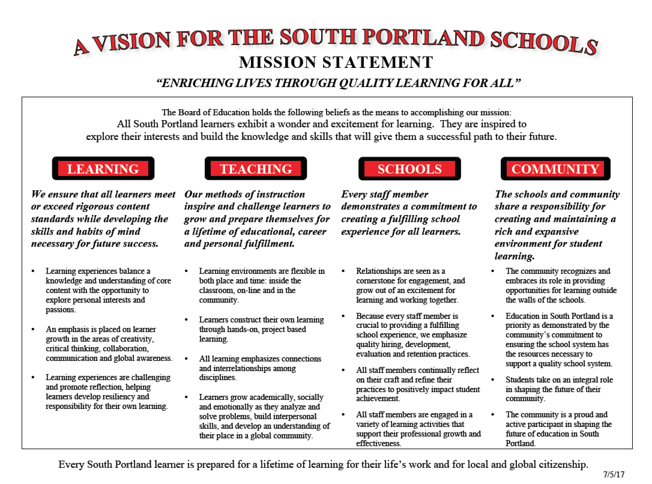 South Portland Schools Mission Statement