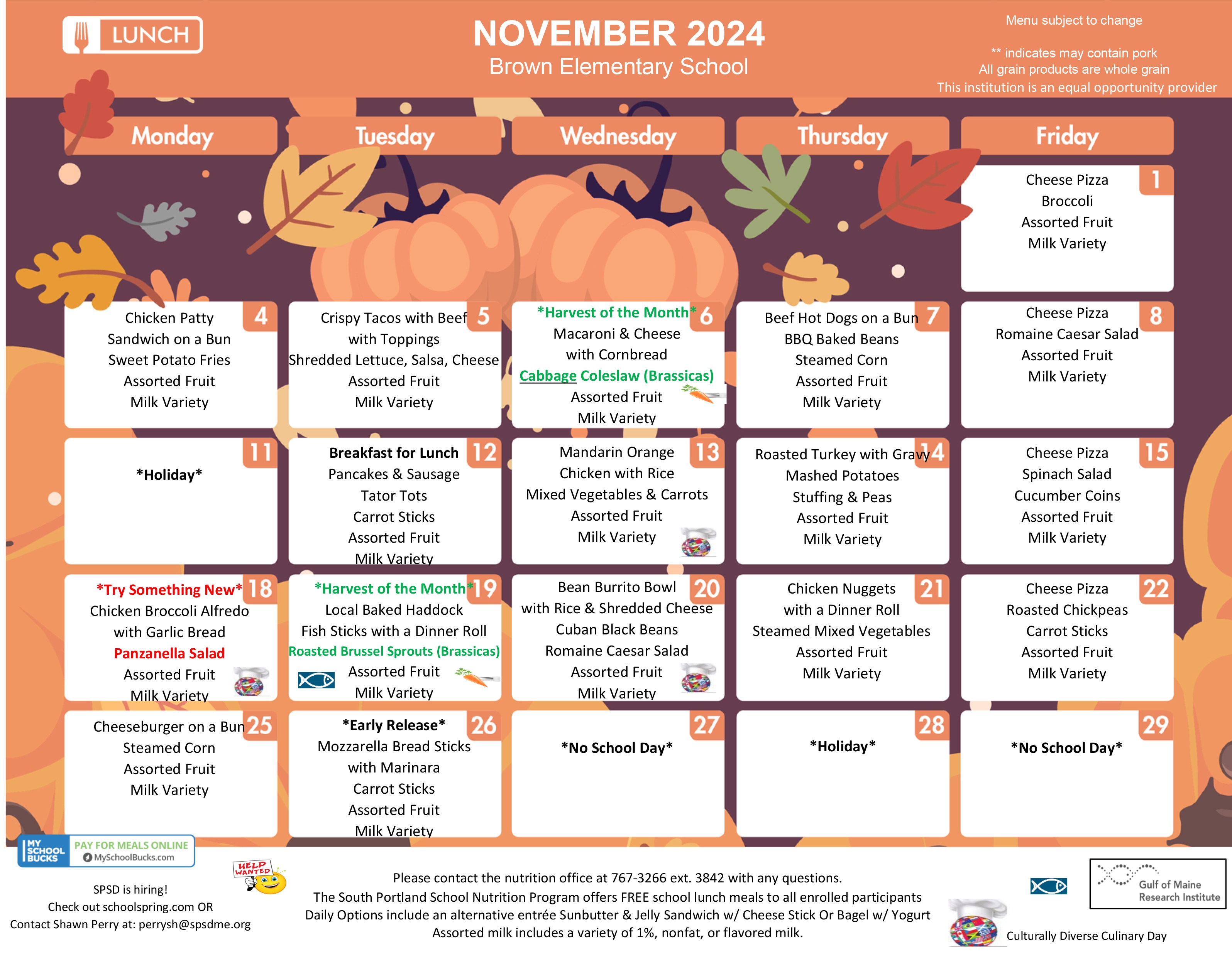 Brown Elementary Lunch Menu