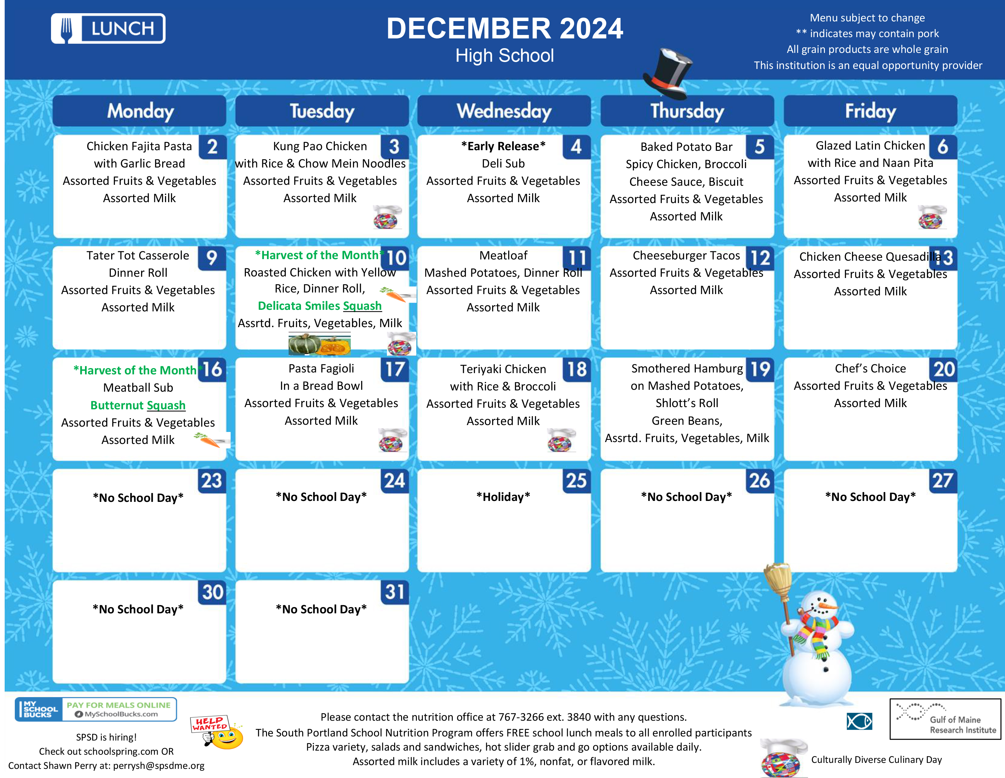 December 2024 Lunch HS