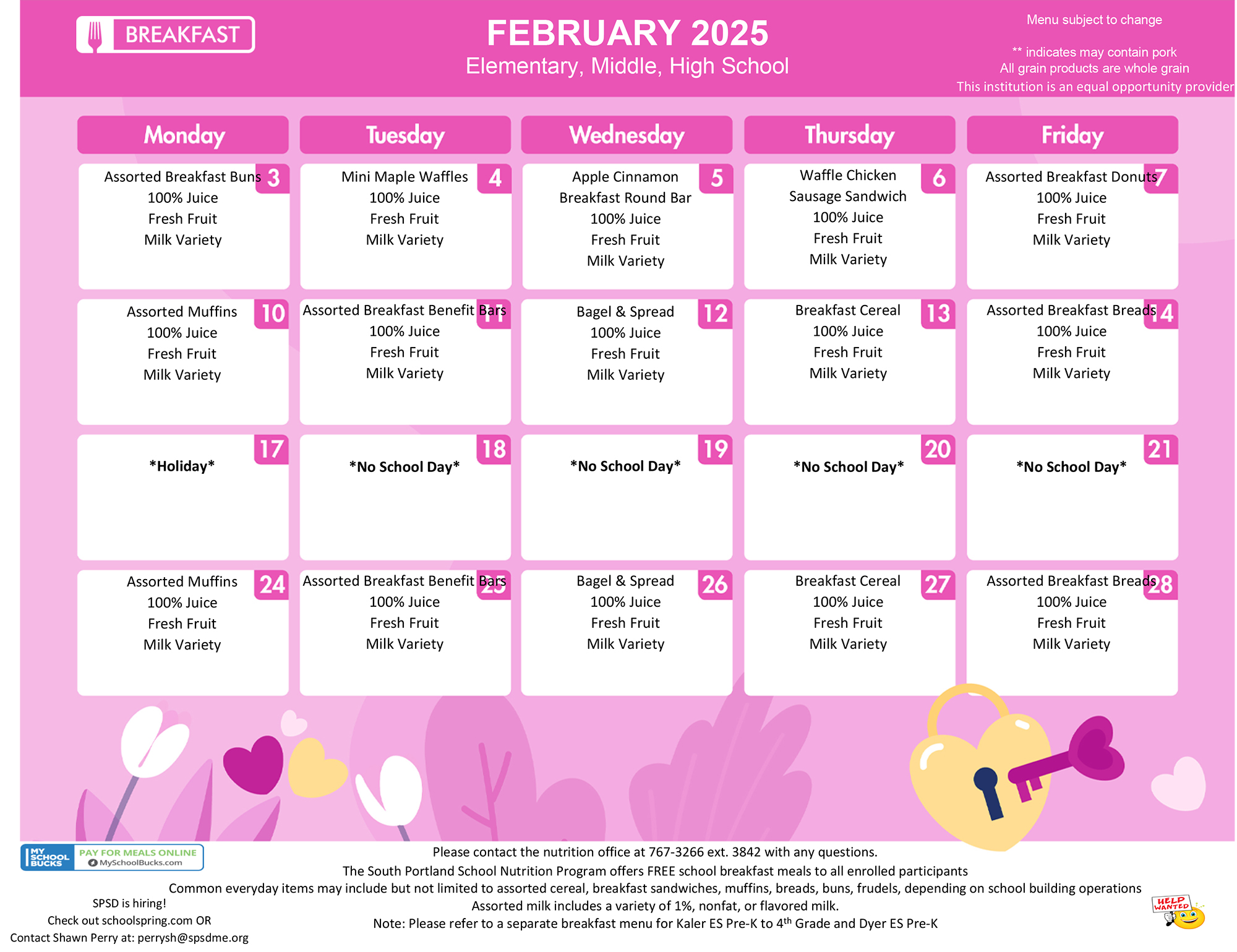 Breakfast Menu for February 2025