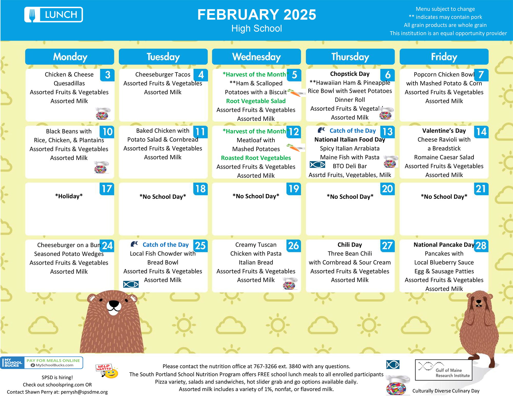 High School Lunch February 2025