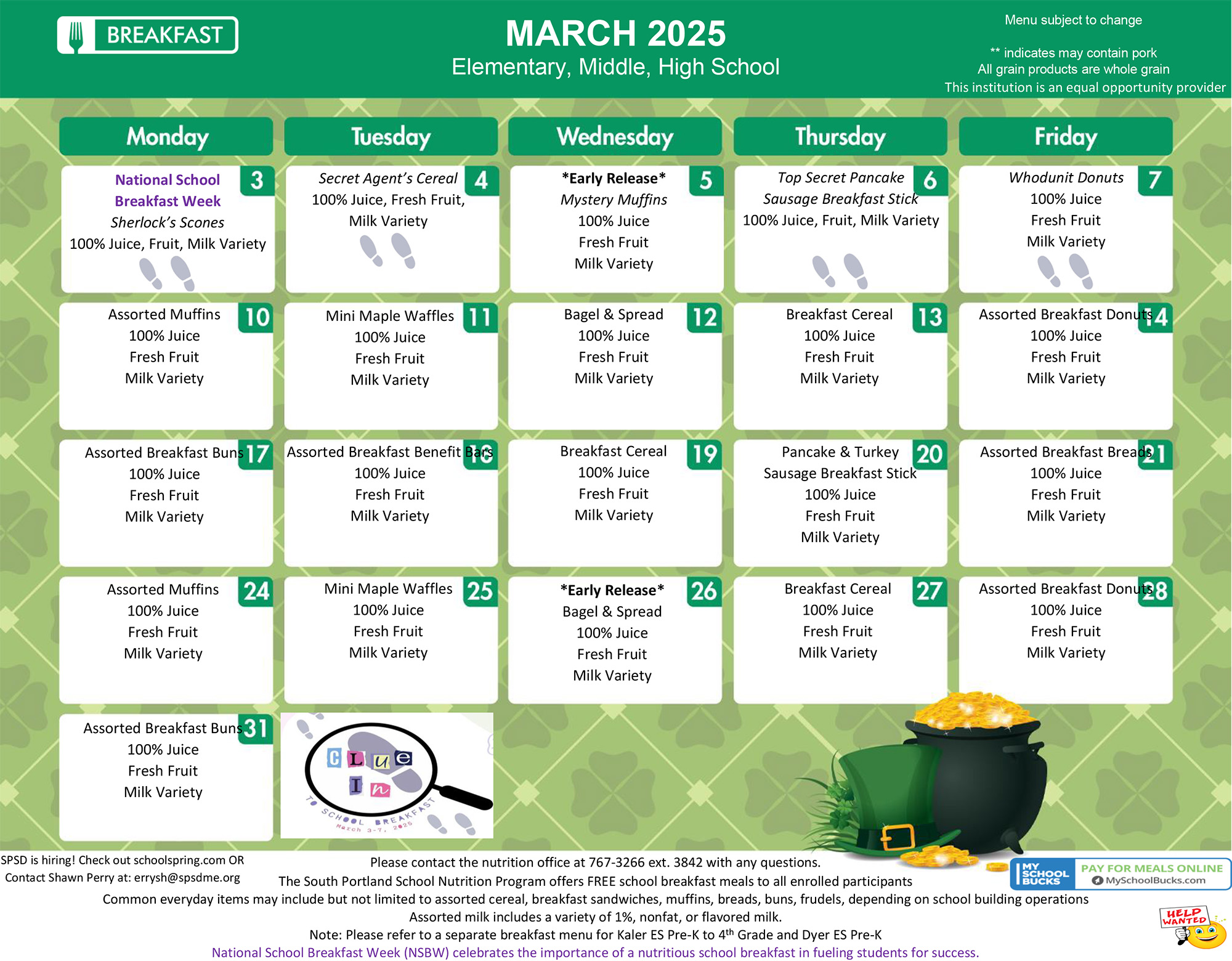 March Breakfast: Elementary, Middle, and High School