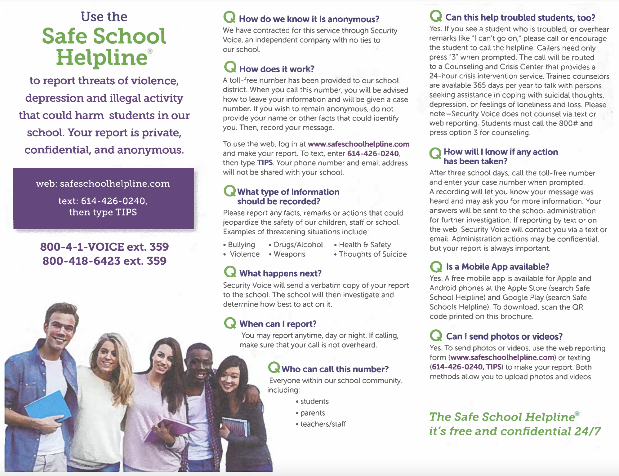 Safe School Helpline Brochure