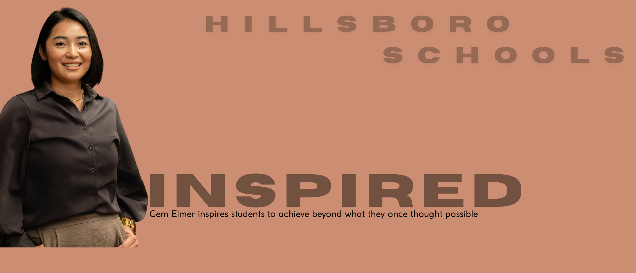 Gem Elmer "inspired" teacher is shown next to text regarding her inspirational career