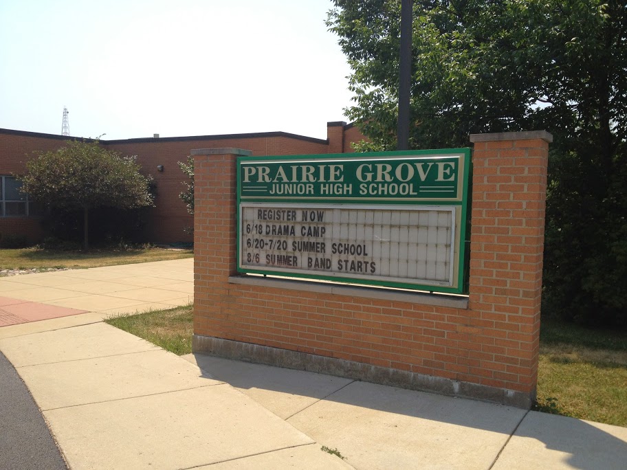 A photo of the front of Prairie Grove Junior High School