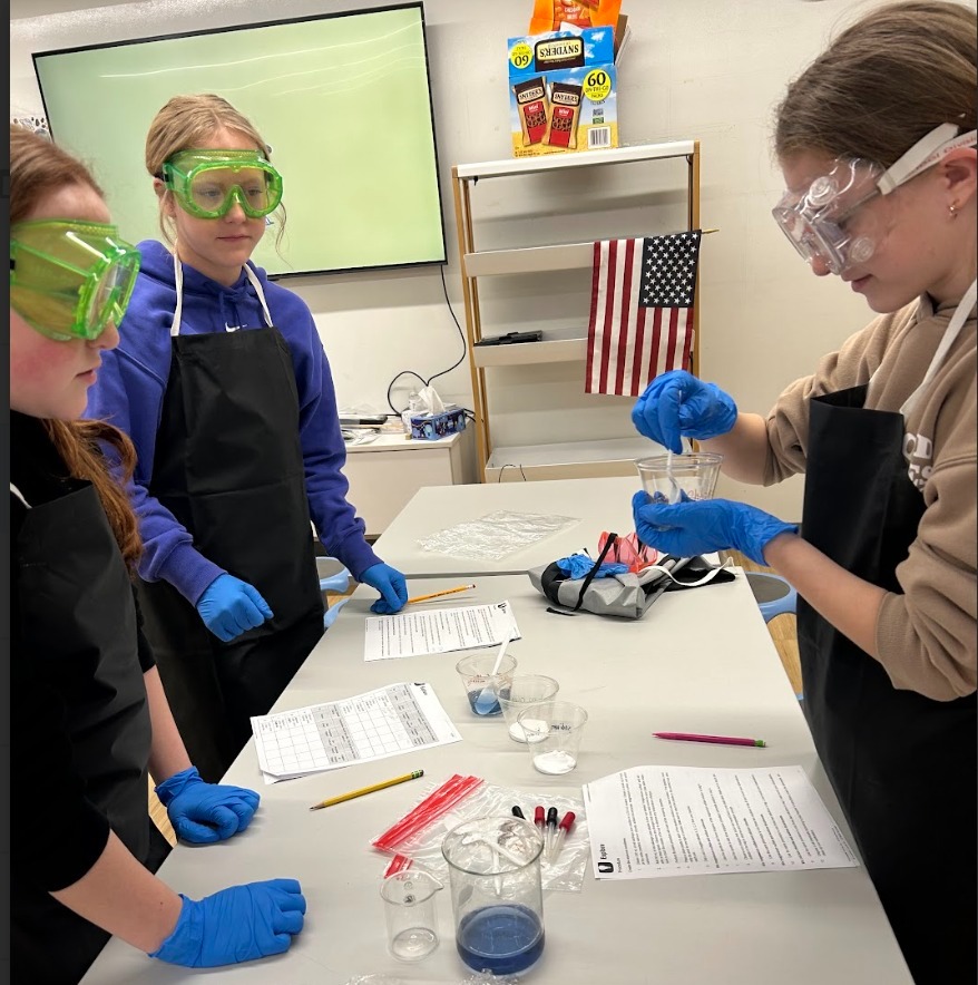 students doing a science experiment/project in class