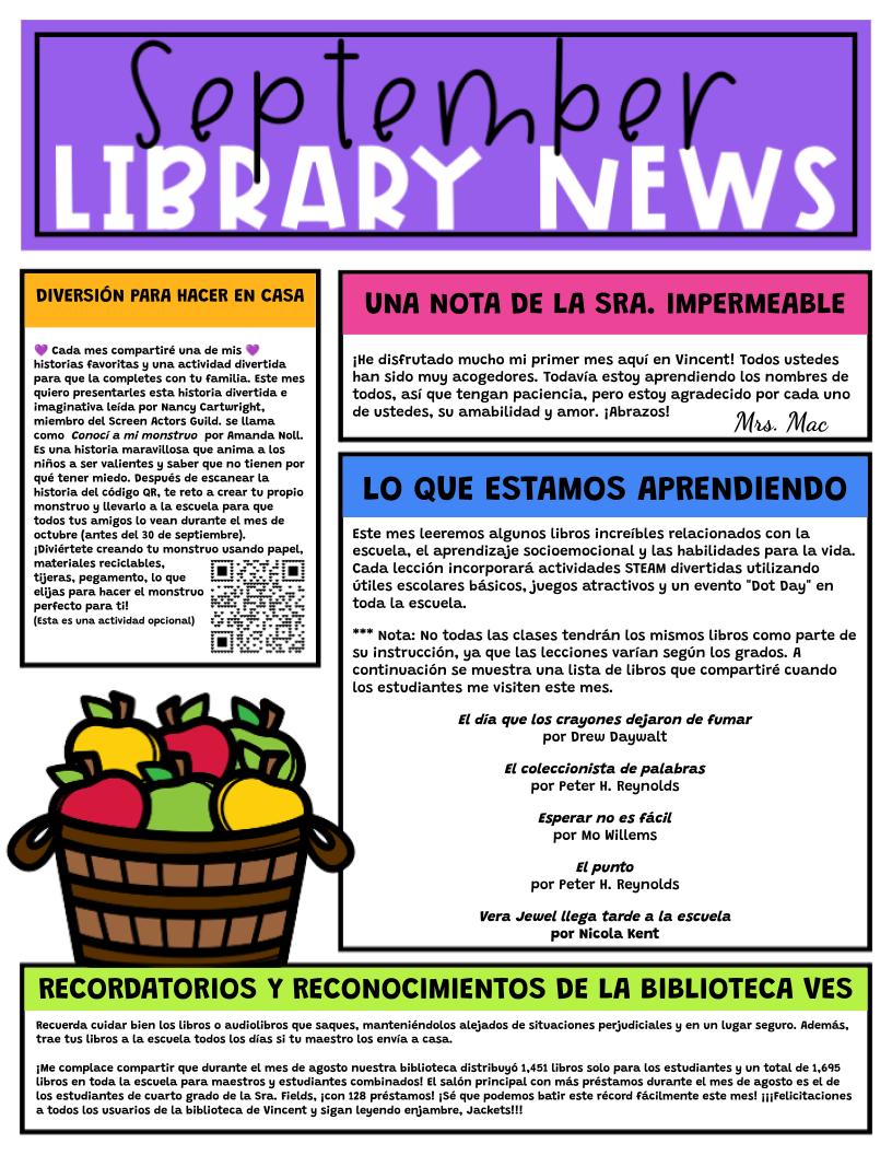 September Library Newsletter Spanish