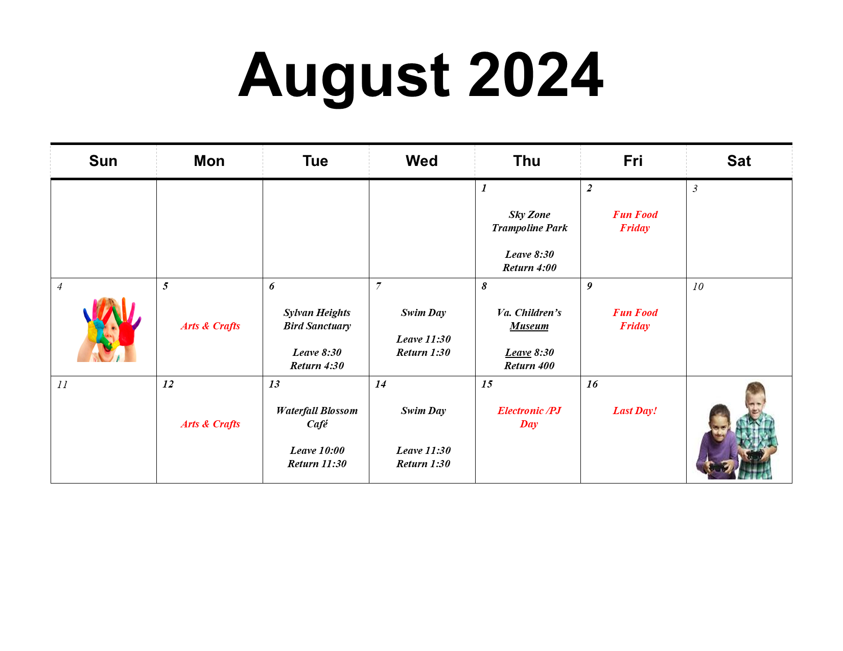 August 2024 Summer Program 