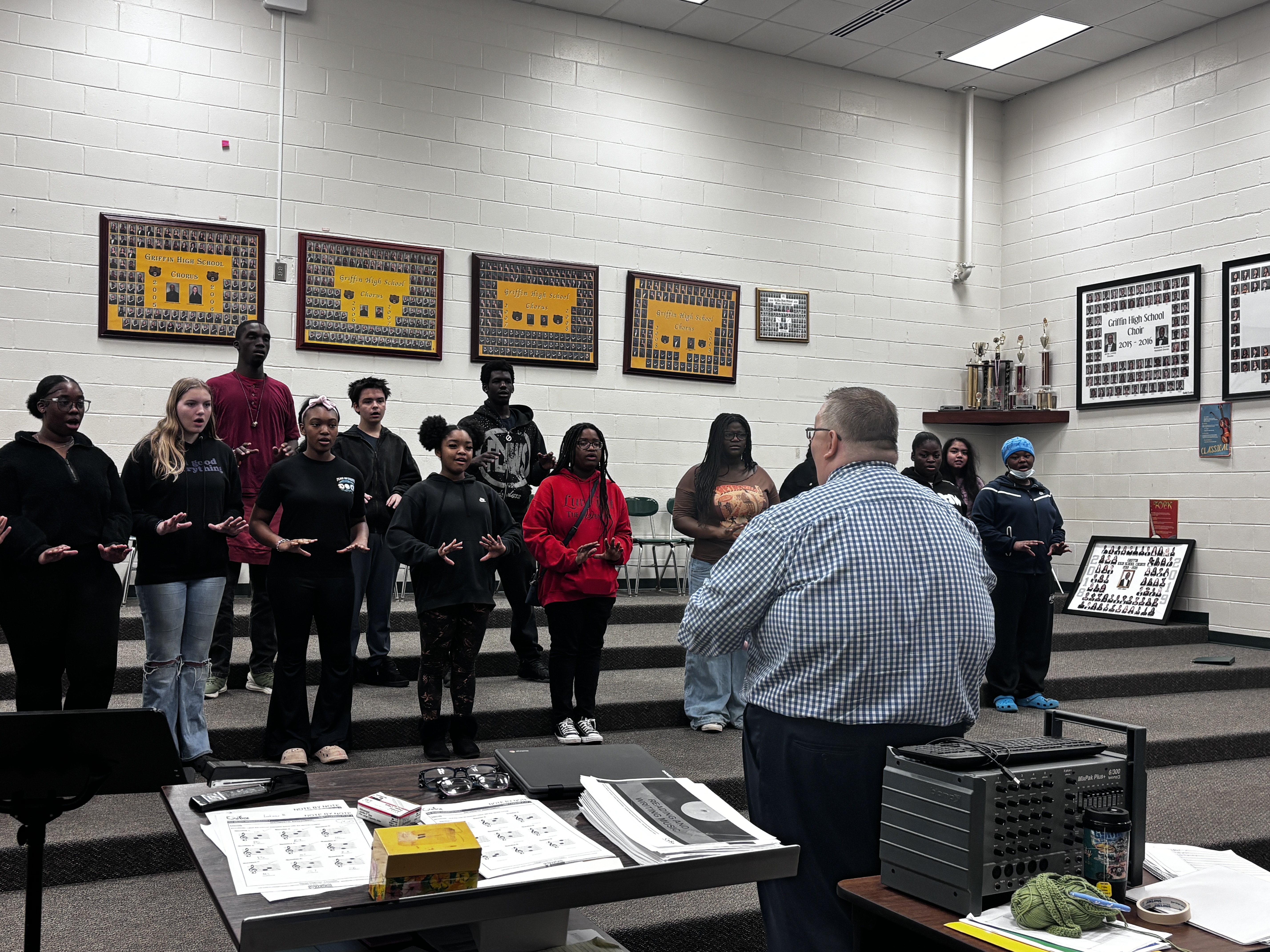 Dr. McDonald, Shorter Chorale Director, working with GHS Chorus students.