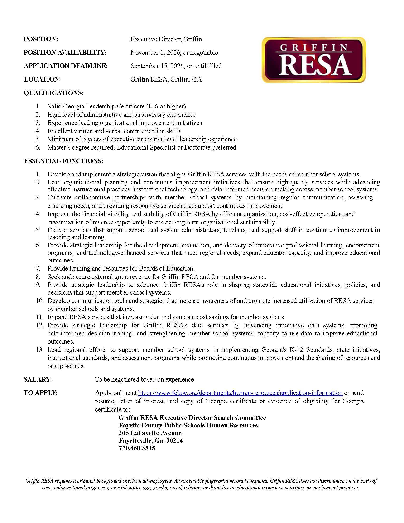 RESA Job Posting