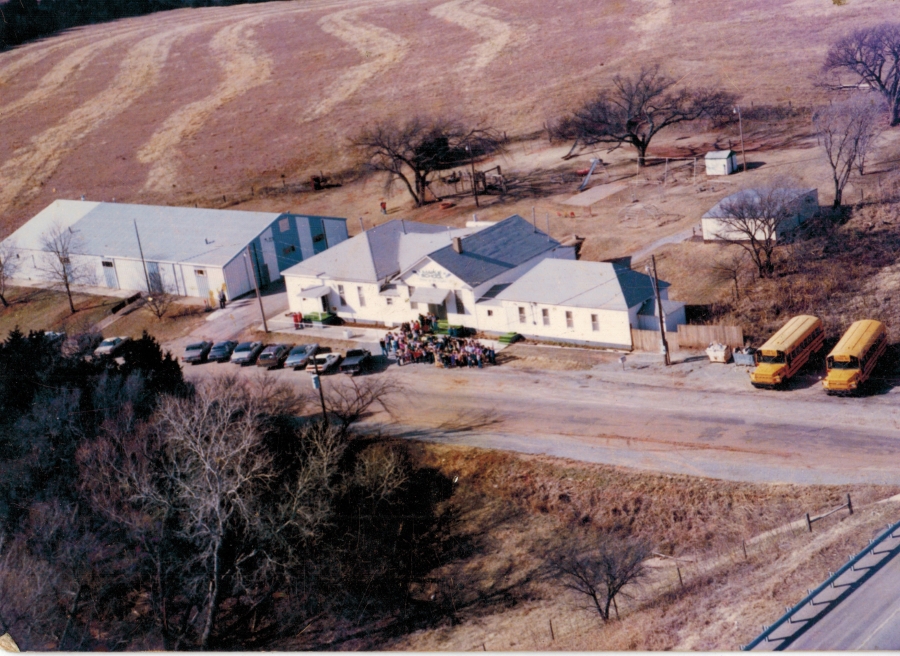 An arial photo of the school grounds