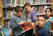 students in library