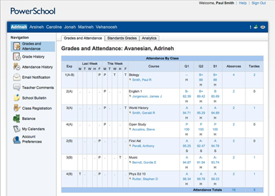 powerschool snapshot of sample account