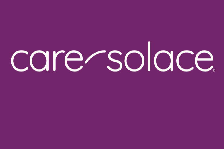 Purple rectangular graphic featuring the white “care solace” logo centered on the image.