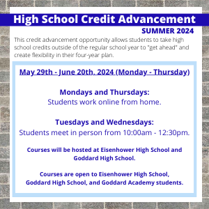 High School Credit Advancement Summer 2023 flyer