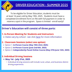 Driver Education - Summer 2025