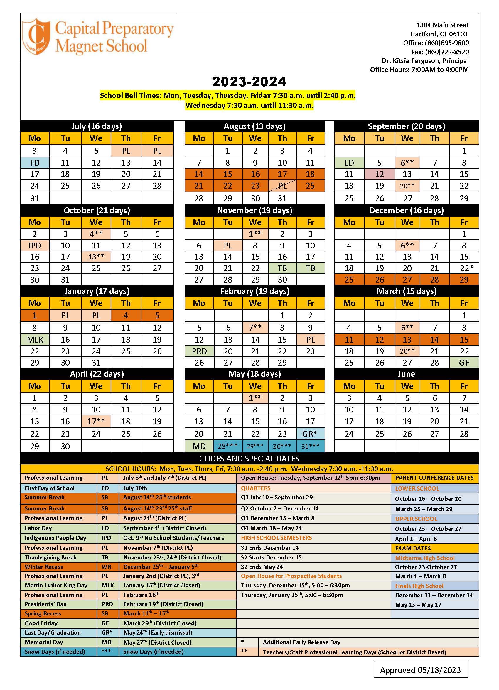 academic calendar cprep 23-24